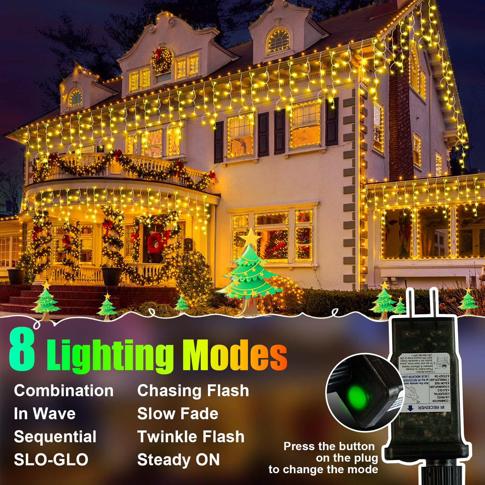 98Ft 900Led F8 Upgraded Christmas Lights Decorations - 8 Modes Waterproof Outdoor Fairy String Lights With Memory And Timer - Pl