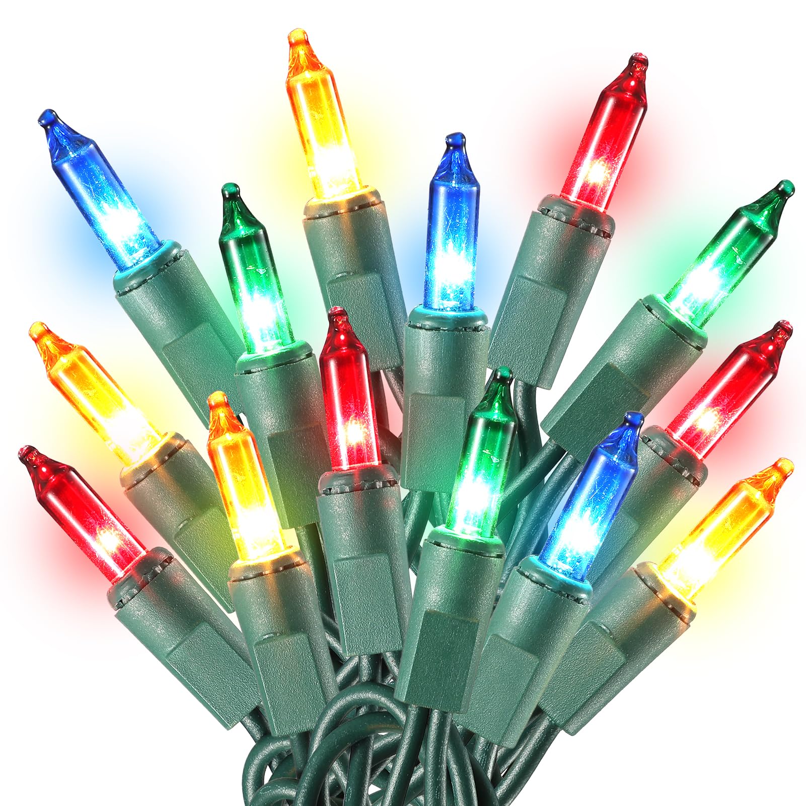 Multicolor Christmas Lights Plug in, 100 Count Multi Colored 21ft Christmas String Lights for Tree, Connectable Traditional Indo