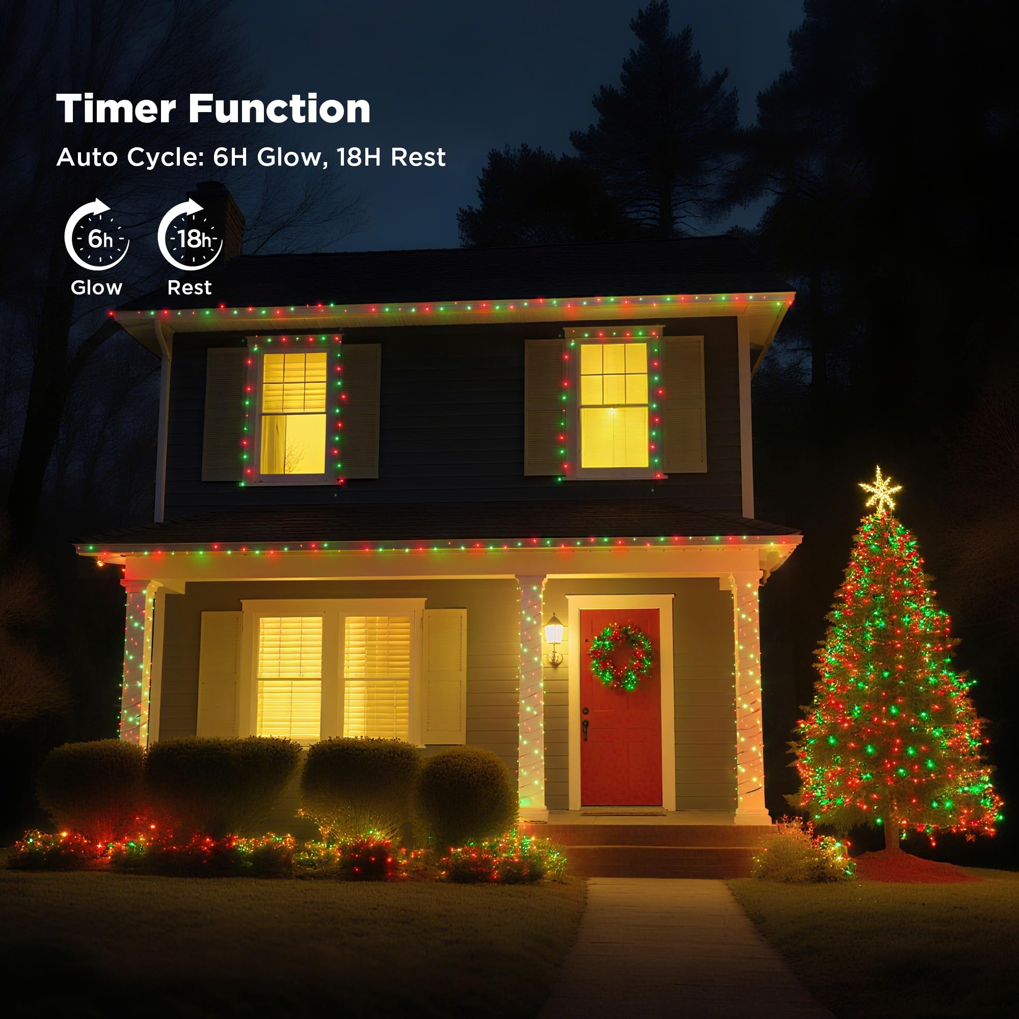 Wbao Christmas Lights Indoor Outdoor 500Led 174Ft  Super Bright Led Christmas String Lights With Ul Certified  8 Lighting Modes  Timer  Memory & Waterproof For Trees  Patio  Party Decor  Red Green