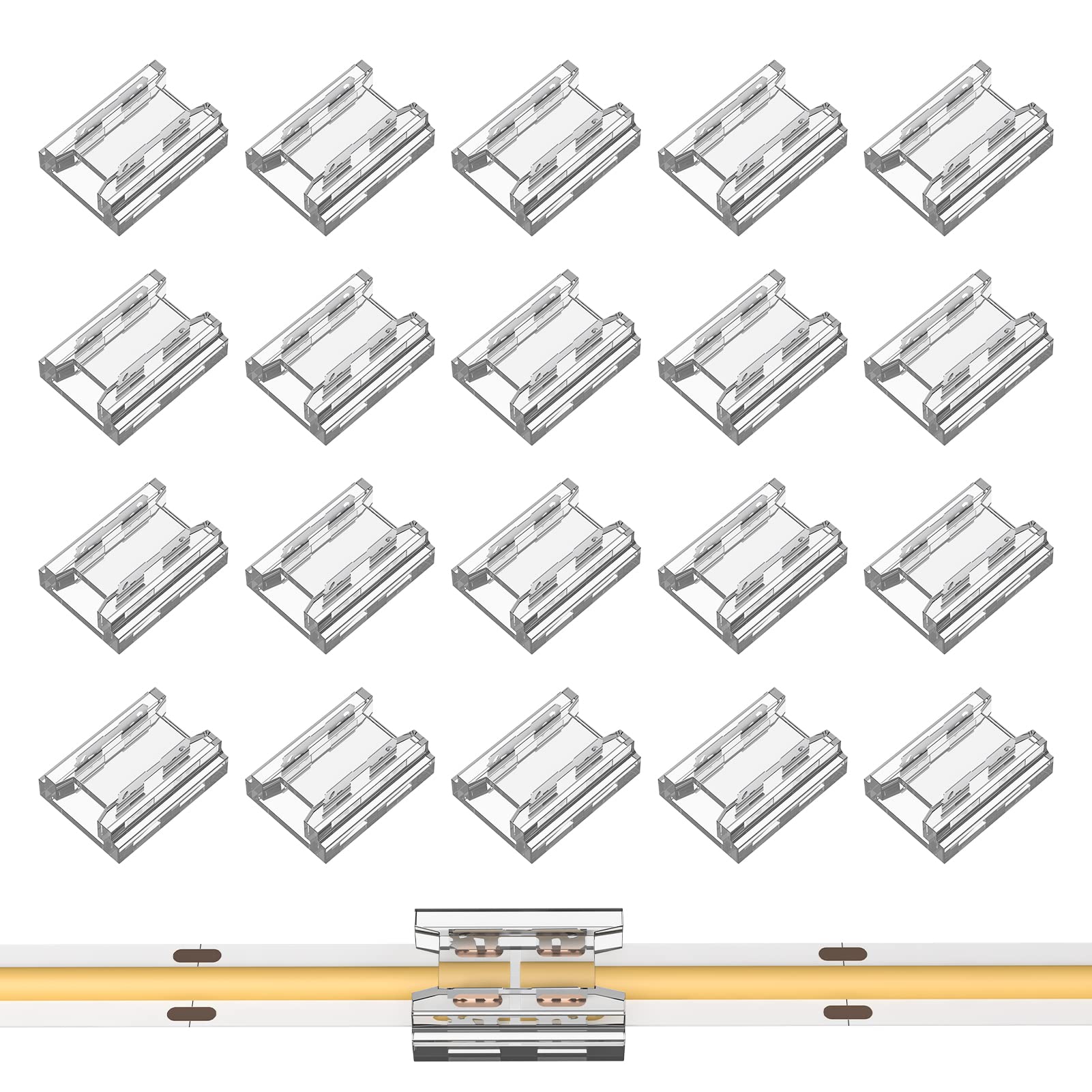 VISDOLL COB LED Light Strip Connectors 20pcs, 8mm 2Pin Strip to Strip LED Tape Light Connectors,Transparent Solderless No Dark A