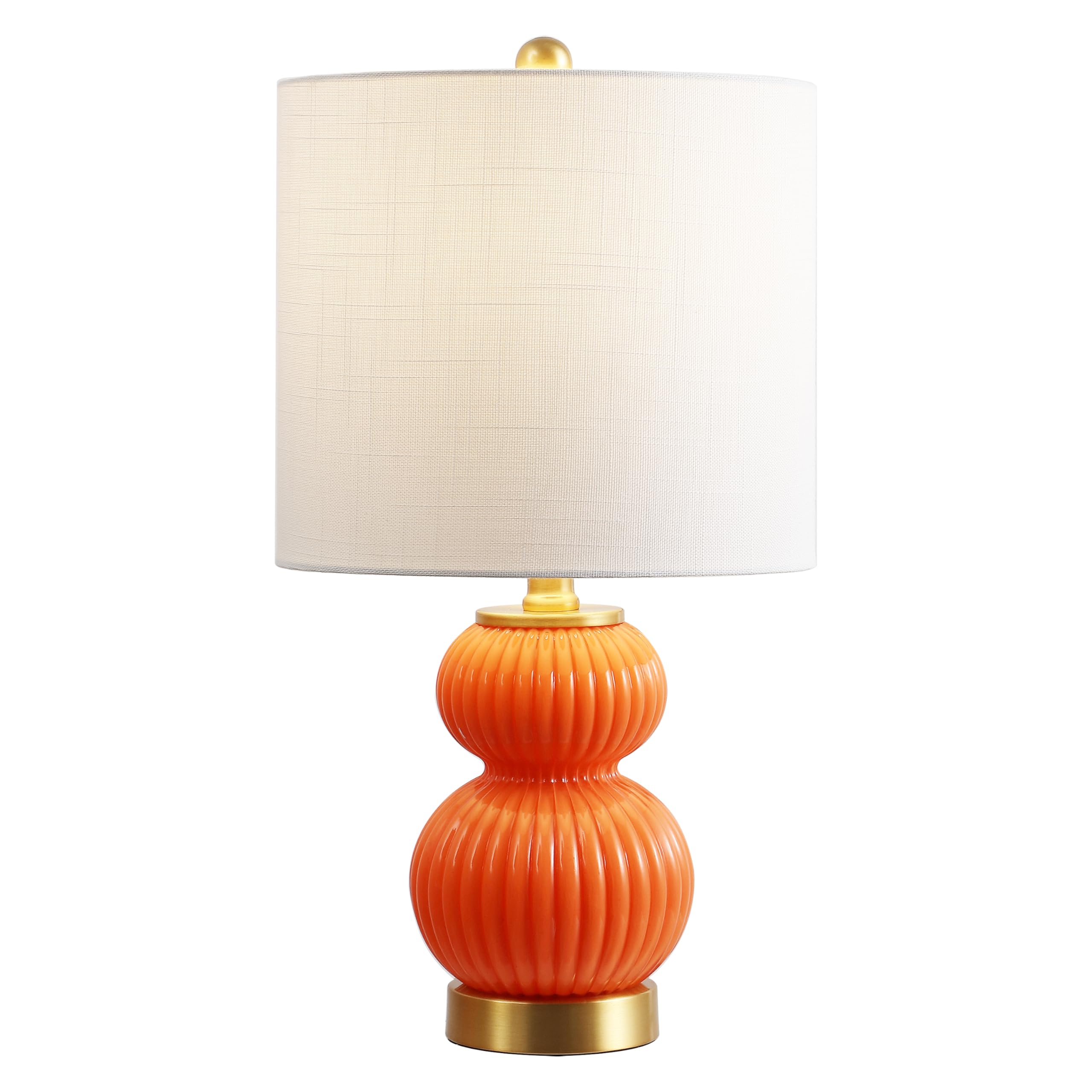 JONATHAN Y 20 Orange/Brass Gold Ribbed Gourd Glass Table Lamp, Modern Bedside Lamp for Bedroom Living Room, White Linen Drum Sha