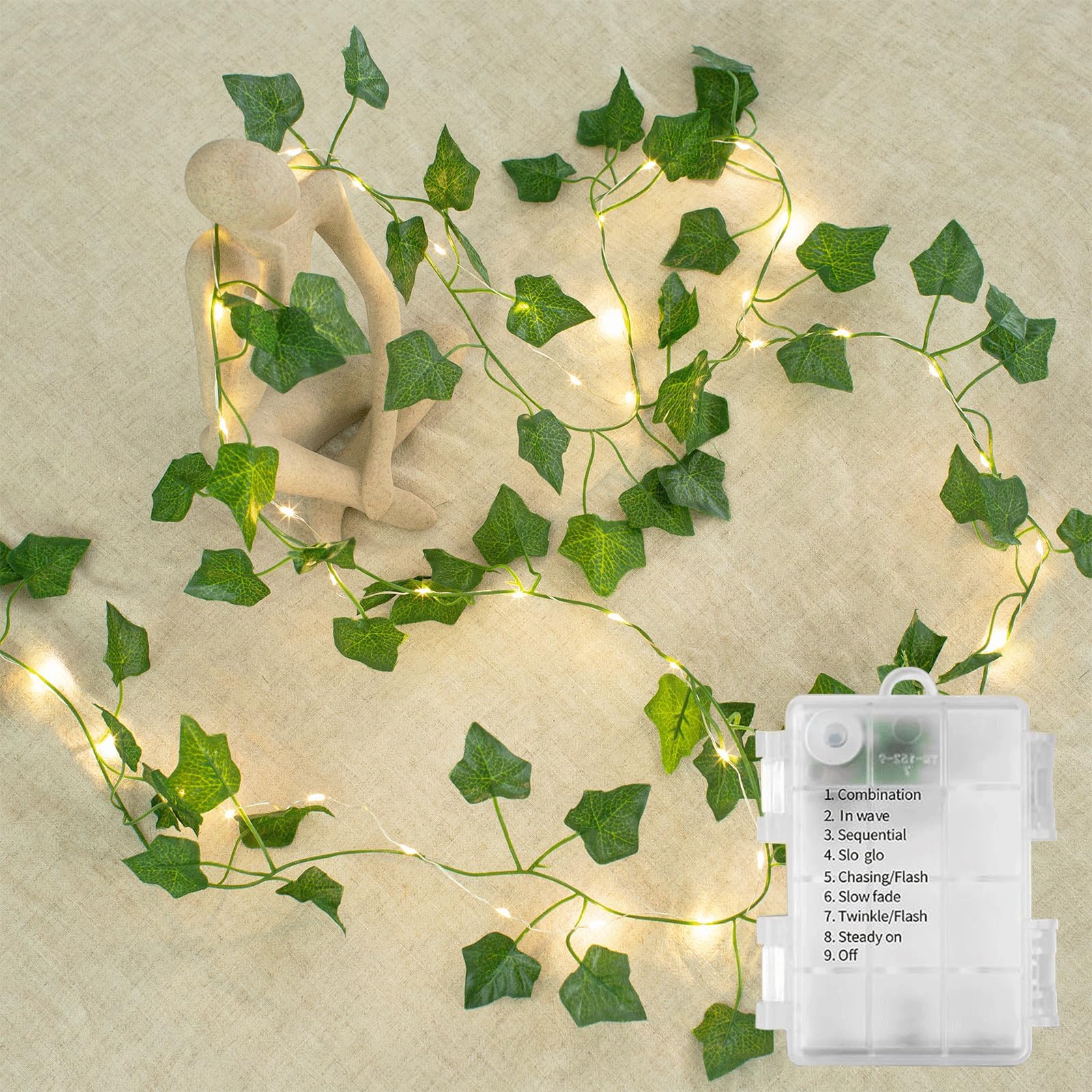 Nwlight 33 Ft Green Ivy Fairy Lights Battery Operated, 8 Flashing Model Waterproof 100 Leds Battery Powered Artifical Leaves Vine String Light For Garland Bedroom Wedding Party Holiday Patio Decor