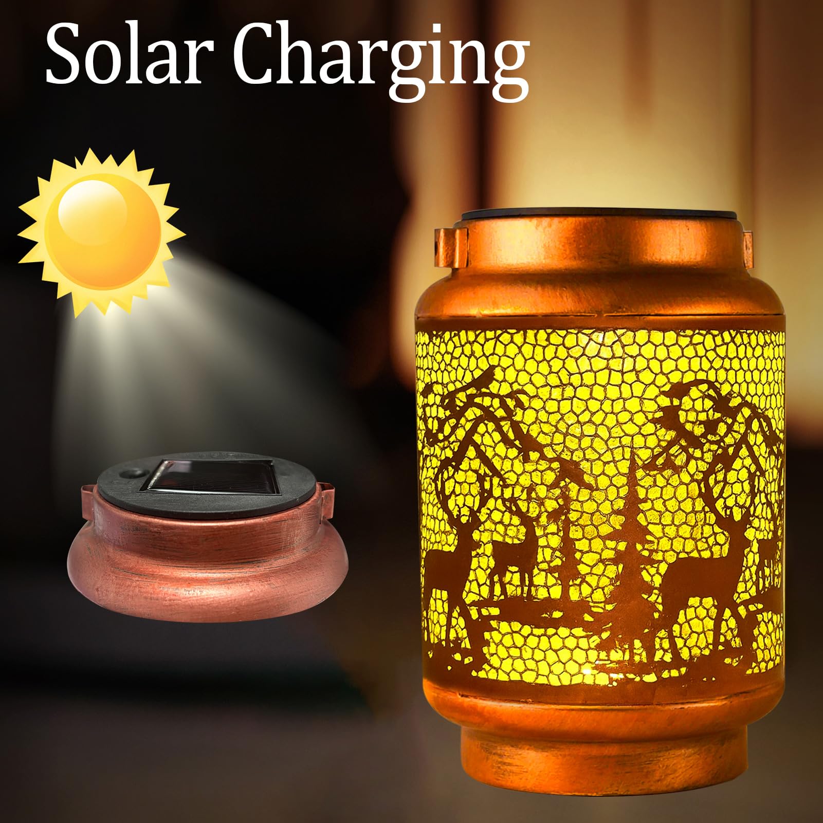 HOFLYW Solar Lantern - Outdoor Waterproof Metal Garden Decor, Bronze, Model CL-XHTYD-1-1-1