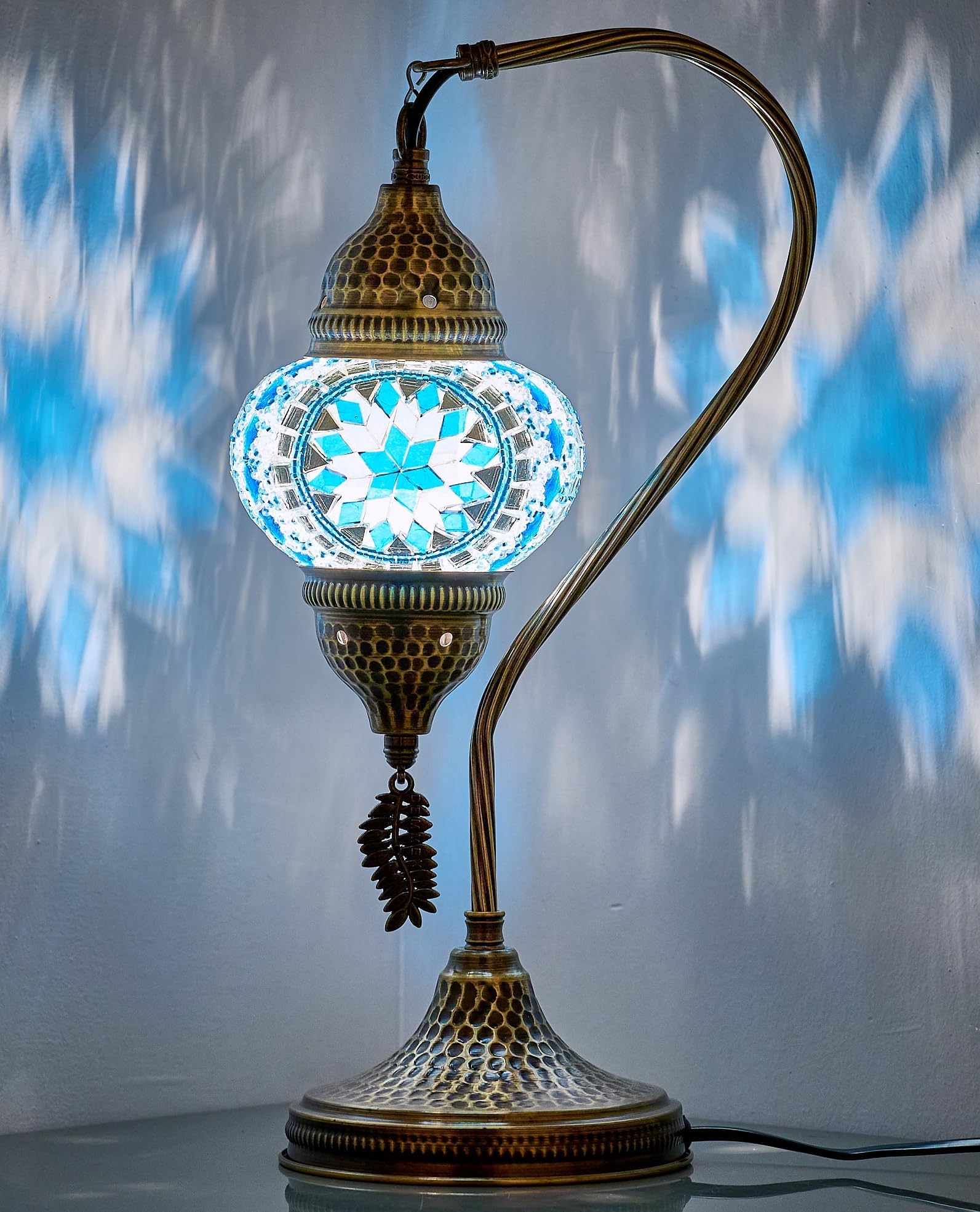 DEMMEX Turkish Moroccan Table Lamp, Swan Neck Tiffany Style Mosaic Glass Table Desk Bedside Lamp for Bedroom, Living Room - Hand