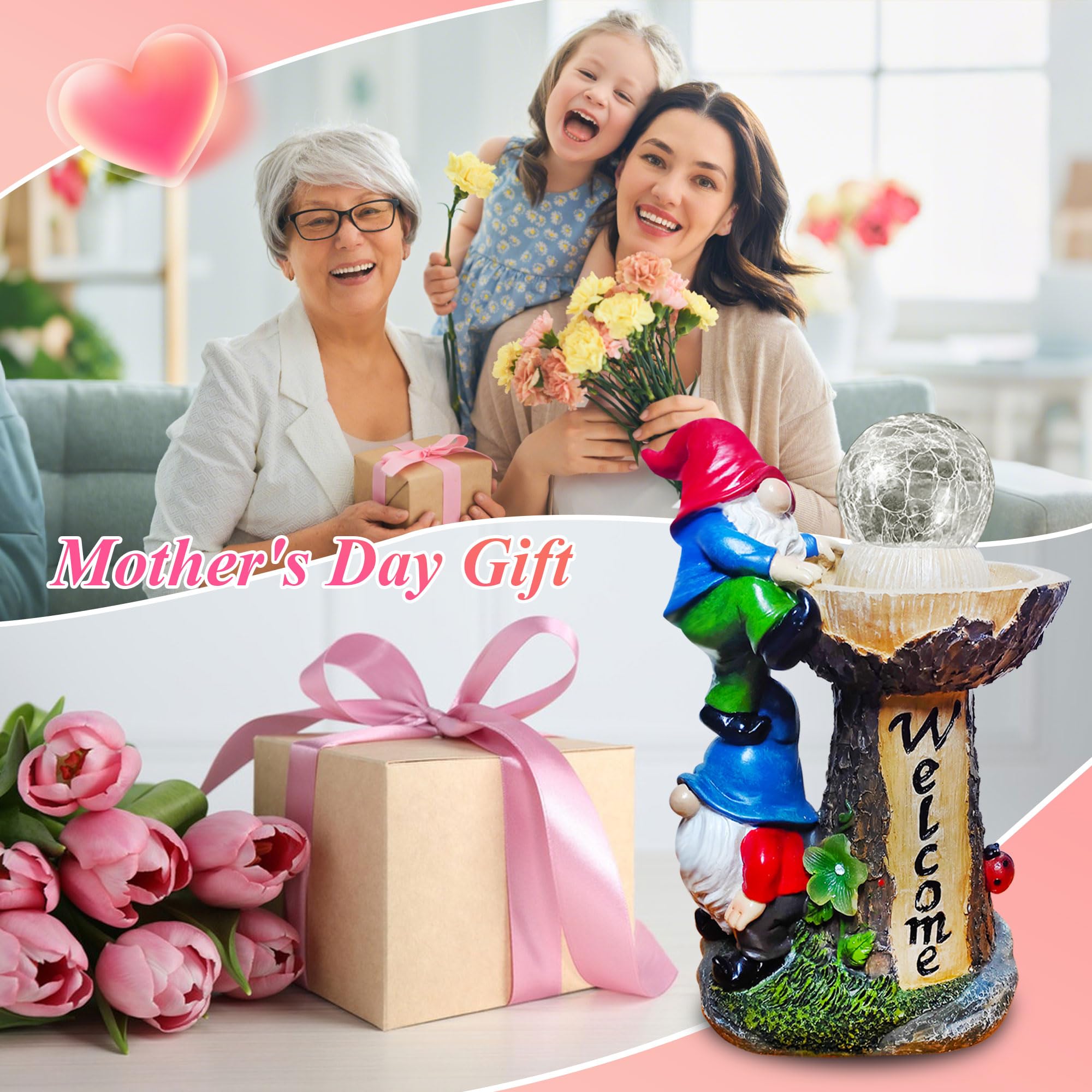 Binqiuu Garden Statue Gnome, Garden Gnomes Statues With Solar Led Light,Funny Double Gnomes Sculptures Yard Patio Lawn Porch Dec