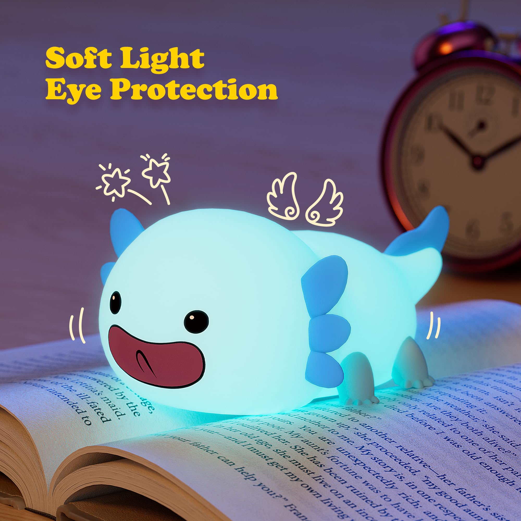 Uneede Blue Axolotl Night Light For Kids,Animal Silicone Nursery Night Lamp, Rechargeable Table Lamp Bedside Lamp,Cute Room Decor Night Light For Bedroom,Living Room,Dining,Desk Decorations,Gift