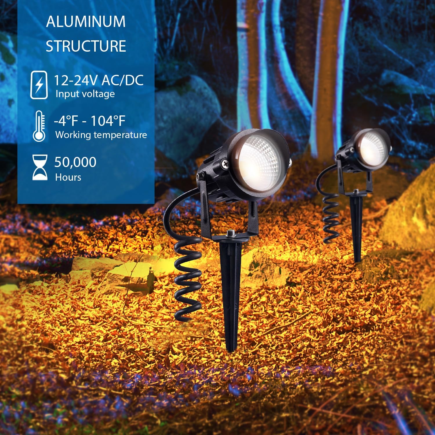 SUNVIE 12W LED Landscape Lights, Waterproof Outdoor Spotlights, 8 Pack, Warm White, Aluminum