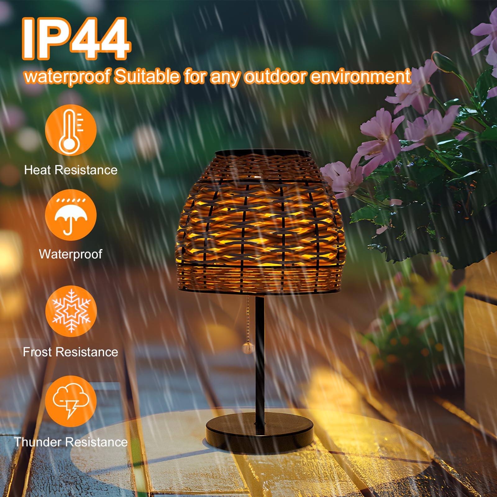 Livinlarge Outdoor Solar Table Lamp,3 Color Temperatures Bedside Lamps With Usb-C Ports,Boho Desk Lamps Pull Chain Table Lamps W