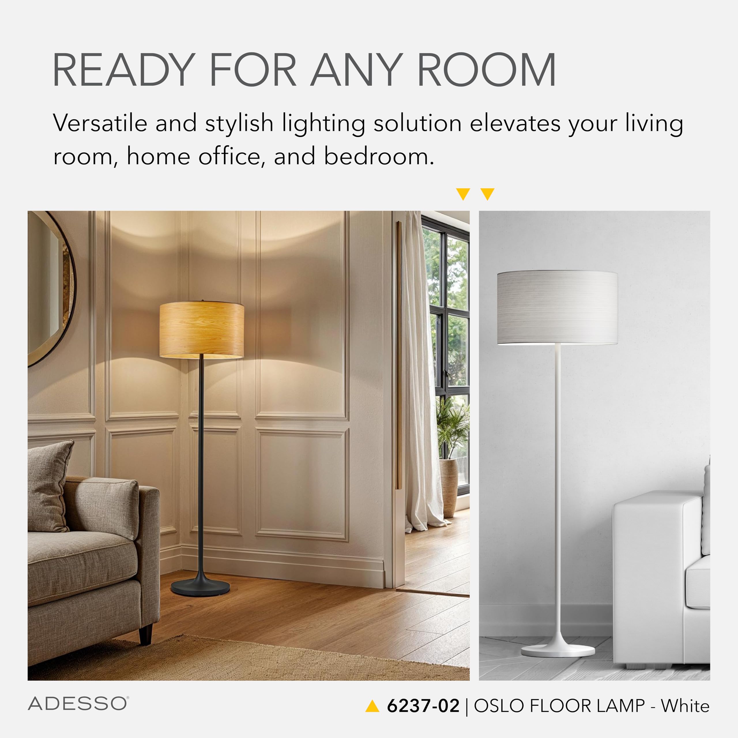 Adesso Floor Lamp - Scratch Proof, Corrosion Resistant, Matte White, Model 6237-02, Ideal for Bedroom and Living Room Decor