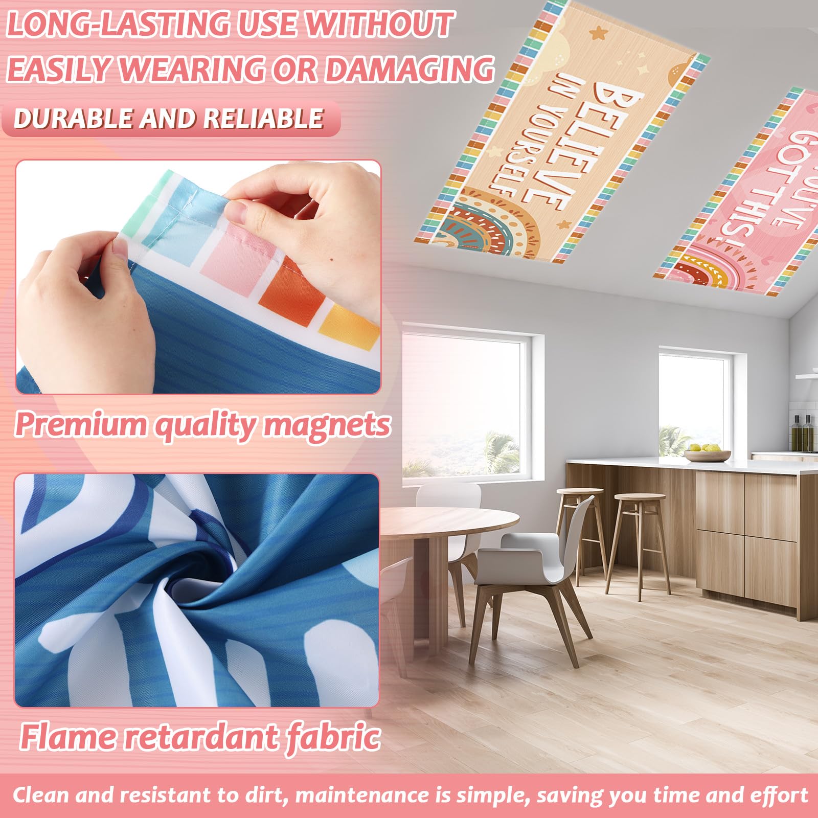Wiooffen 8 Pcs Fluorescent Light Covers, 4x2 Ft, Colorful Boho, Magnetic Installation, Polyester for Classroom & Office Use