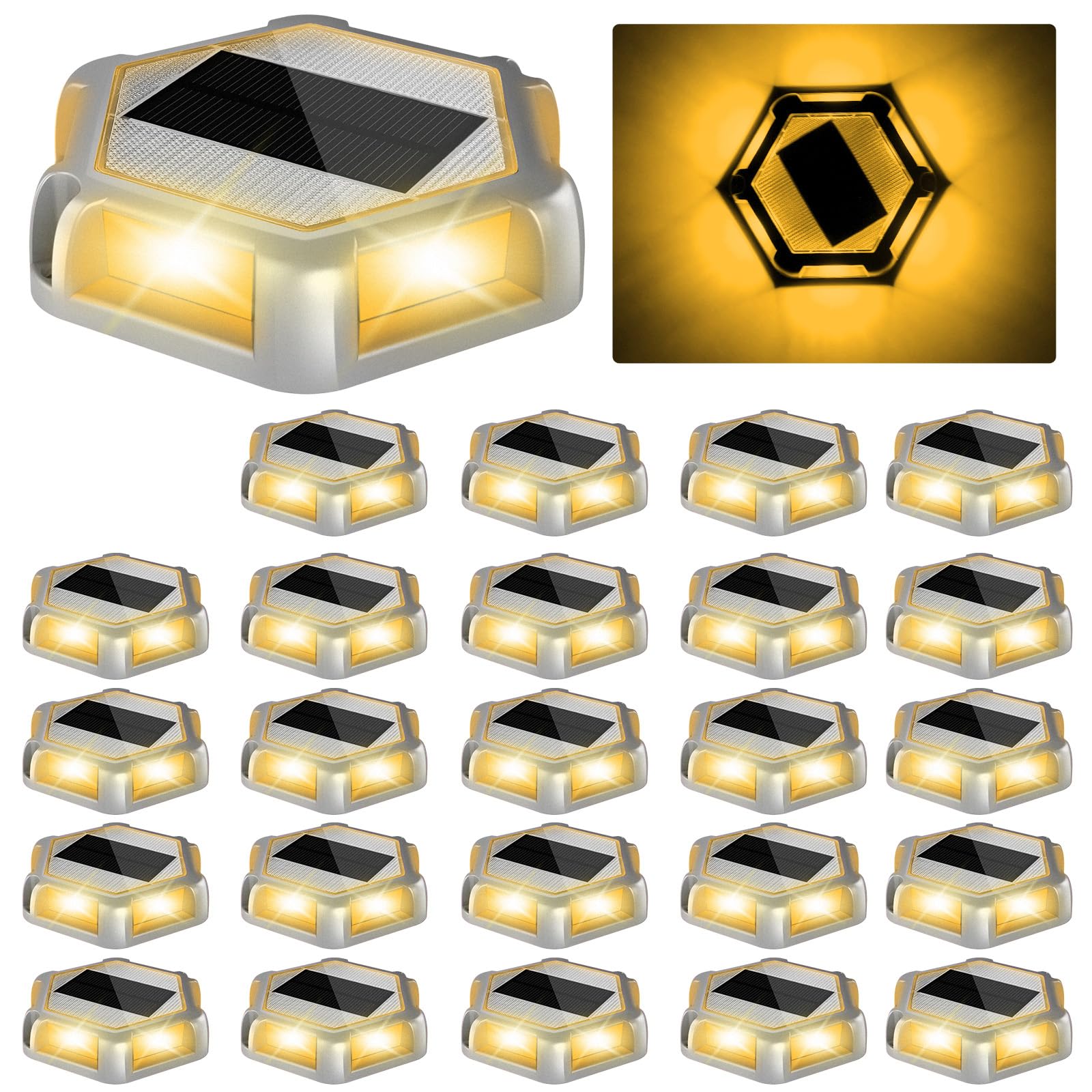 CREPOW Solar Dock Lights Driveway Deck Lights - 24 Packs Waterproof Outdoor LED Aluminum Dock Lighting Warning Step Light for Dr