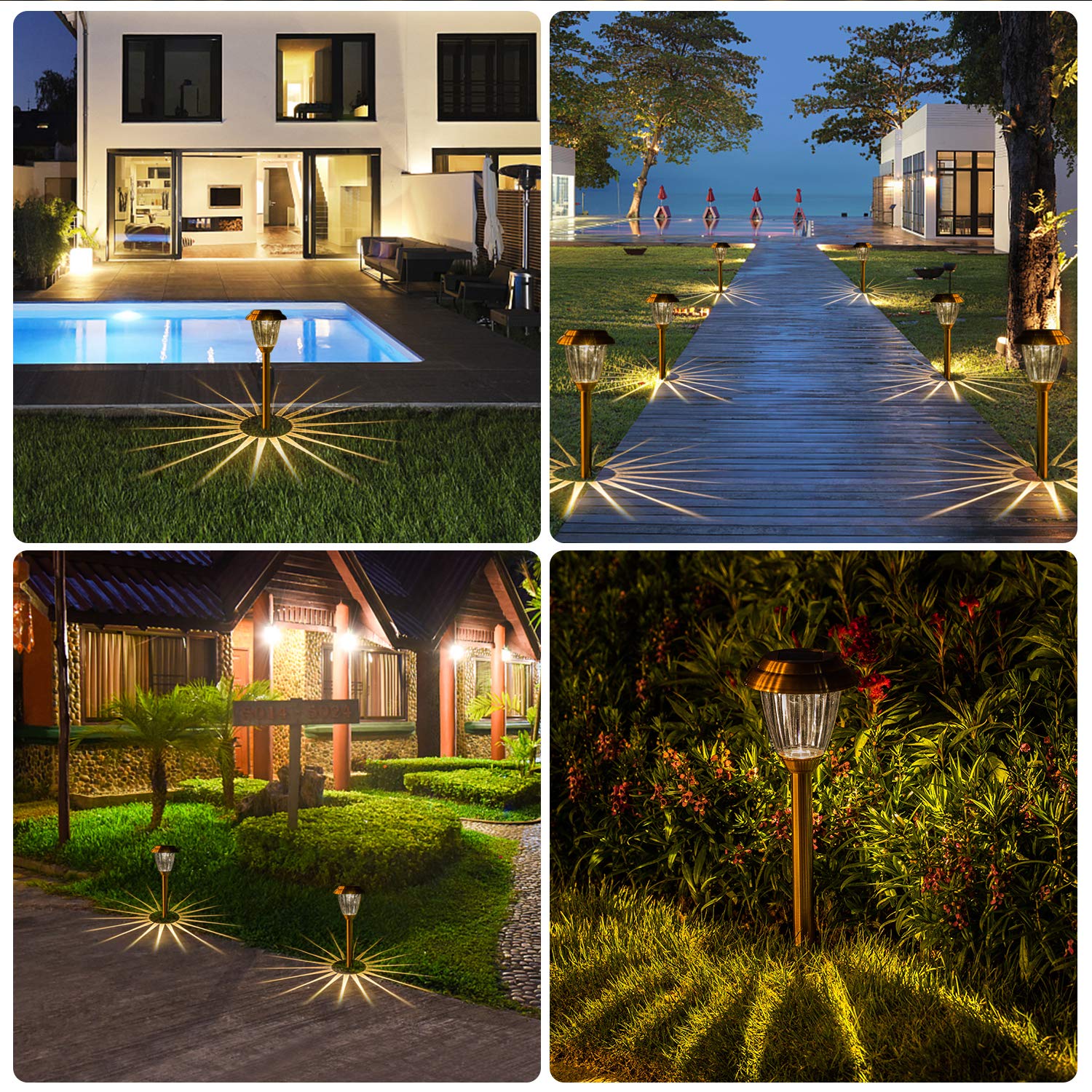 voona Solar Lights Outdoor Pathway - 8 Pack Copper Waterproof Garden Lights - Model JJBH0046 - Brown