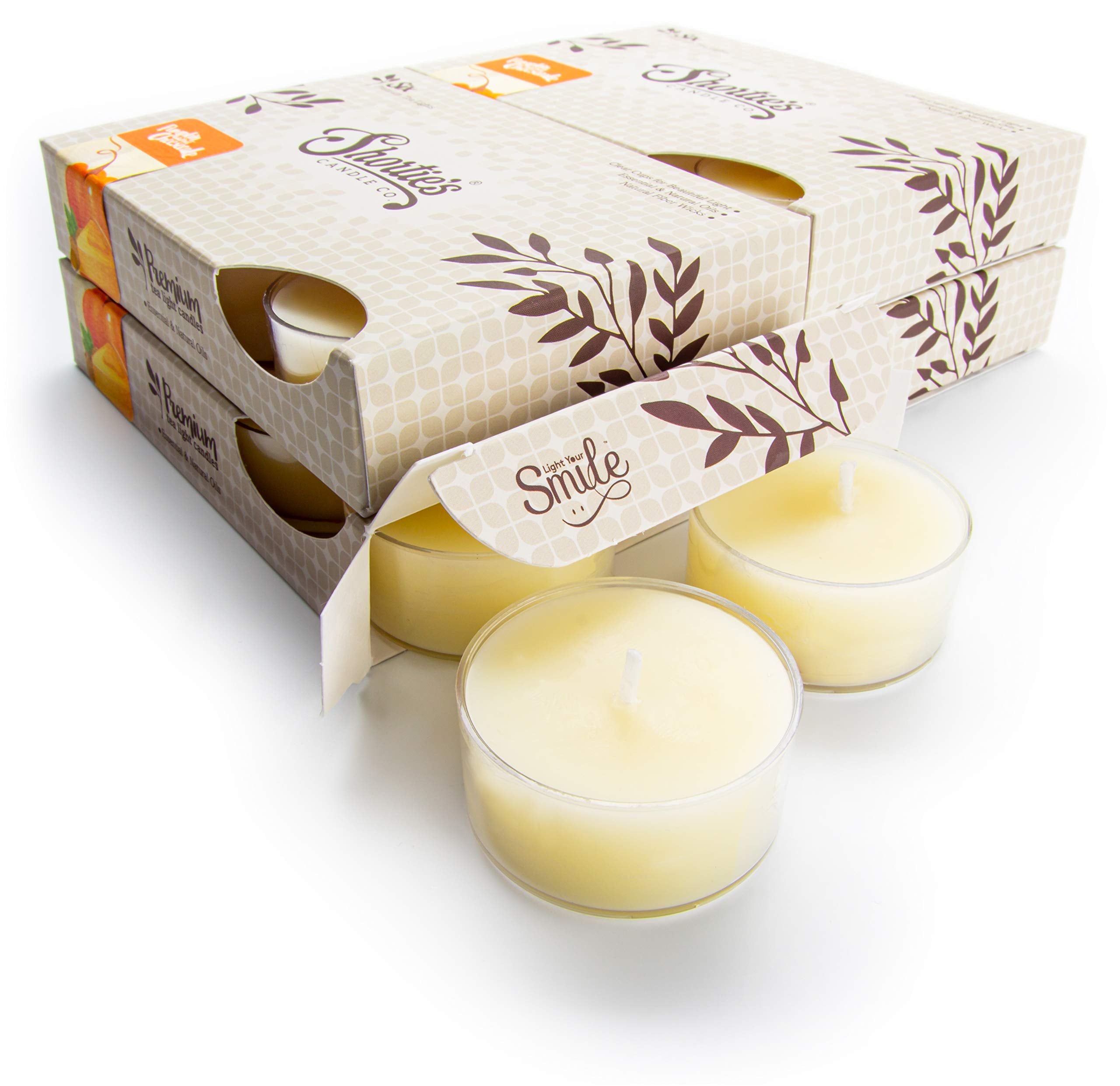 ShortieS Candle Company Pumpkin Walnut Cheesecake Tealight Candles - 24 Beige Highly Scented Paraffin Wax Tea Lights - Model 46230