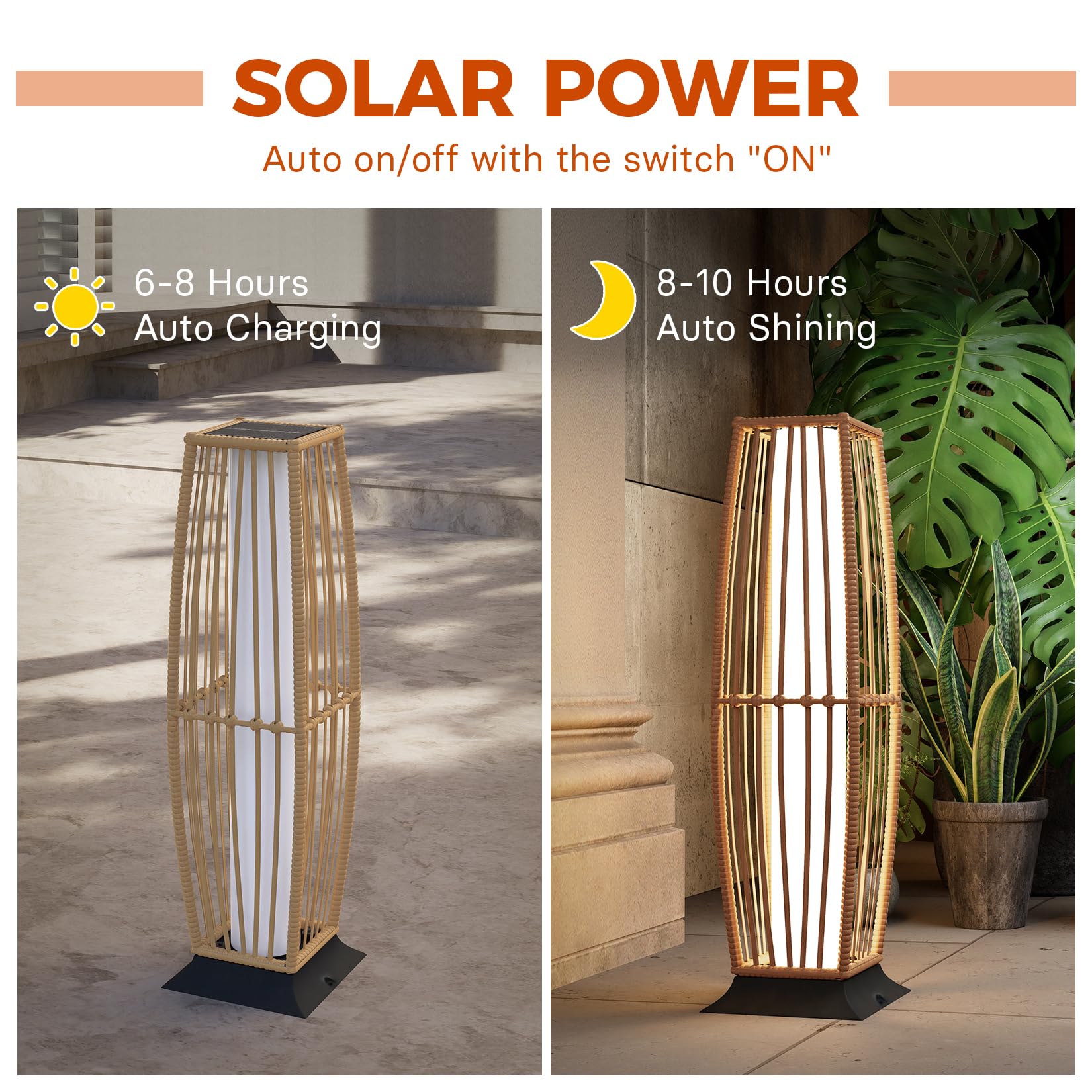 Grand patio Outdoor Floor Lamp Solar Powered Waterproof Wicker Large 1 PC Taurus Model 631.0372.000.001