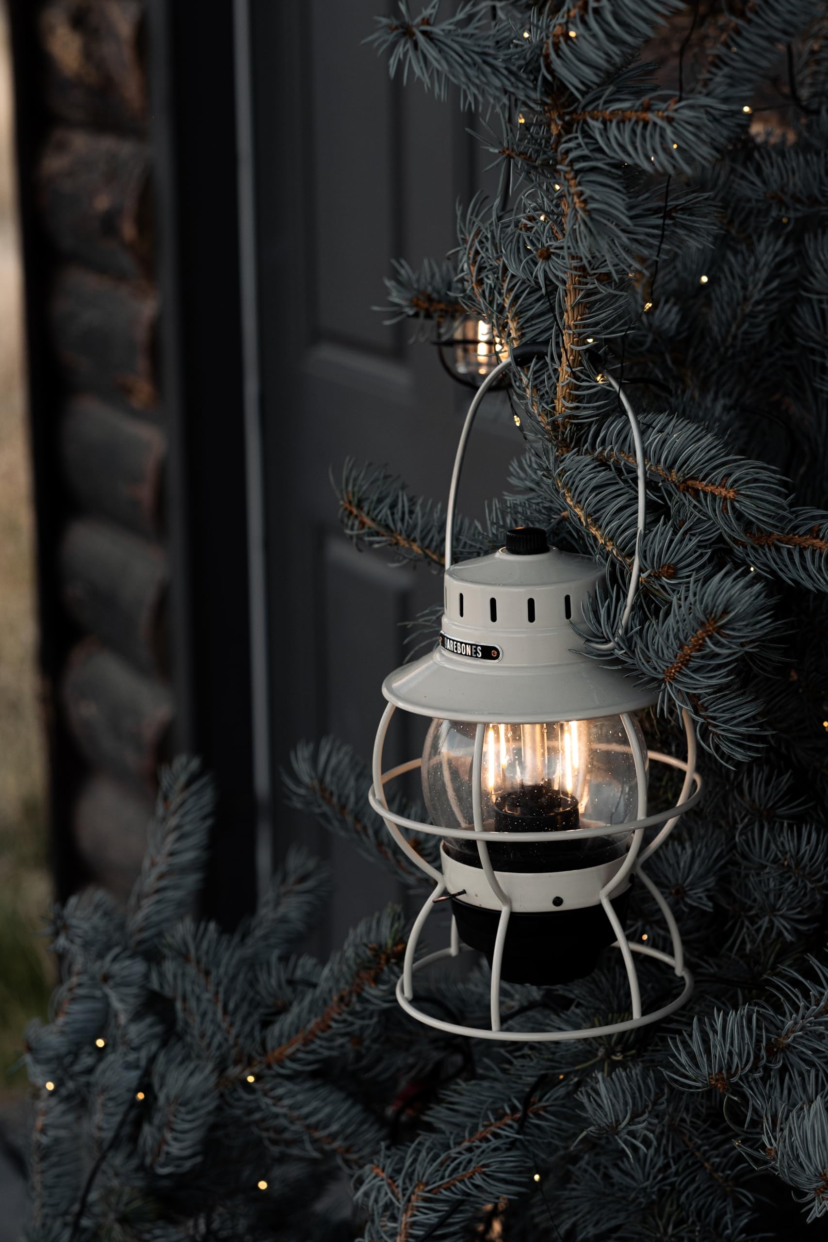 Barebones Railroad Lantern - Vintage White, Vintage-Inspired Led Camping Lantern With Rechargeable Battery - Adjustable Brightne