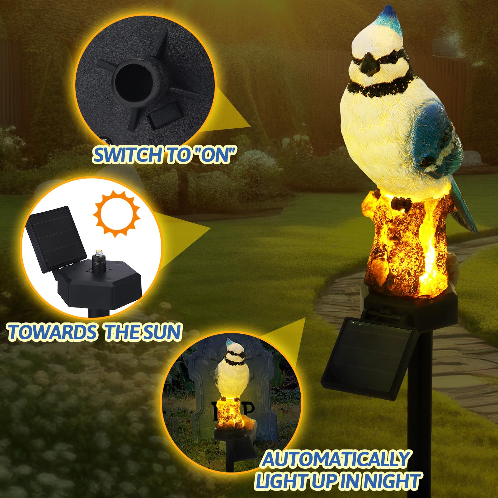 Baquler 2 Pack Blue Jay Solar Lights Blue Jay Outdoor Decor Bluebird Solar Light Bird Figurine Garden Stake For Pathway Garden L