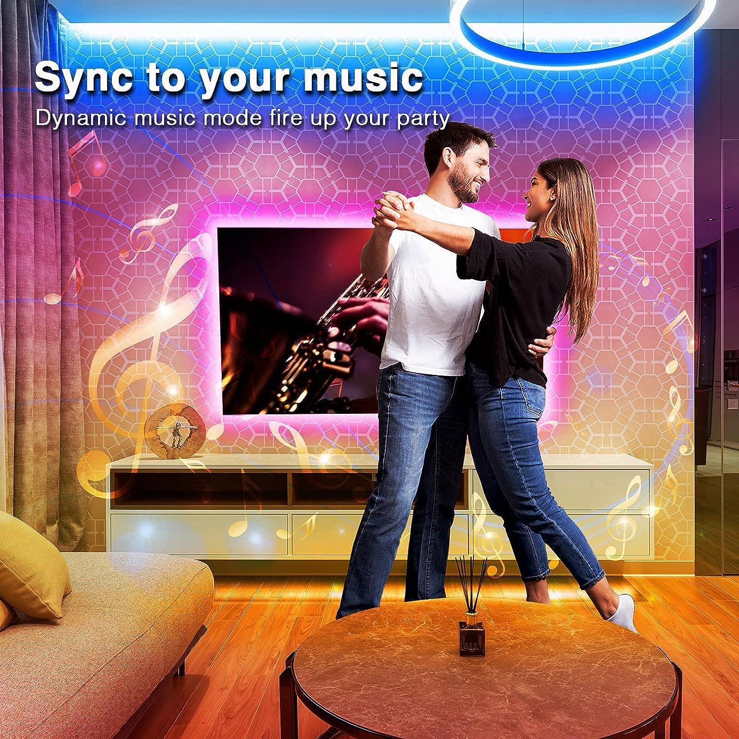 Hyrion 200Ft Led Strip Lights, Music Sync Rgb, Bluetooth Control, 3 Rolls Of 65.6Ft, Multicolor, Model 232024G