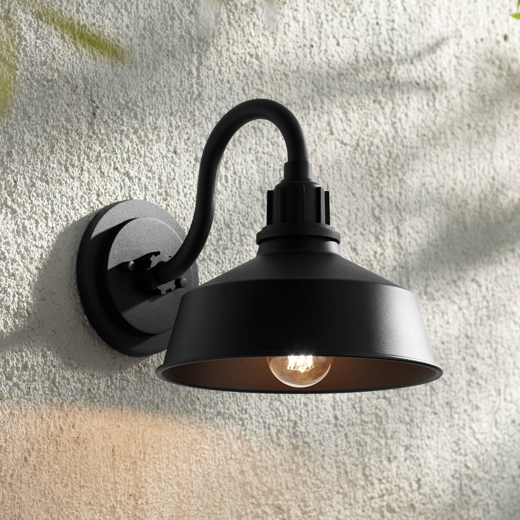 Arnett Rustic Industrial Farmhouse Outdoor Barn Light Fixture Black Gooseneck 10 1/2 for Exterior Barn Deck House Porch Yard Pat