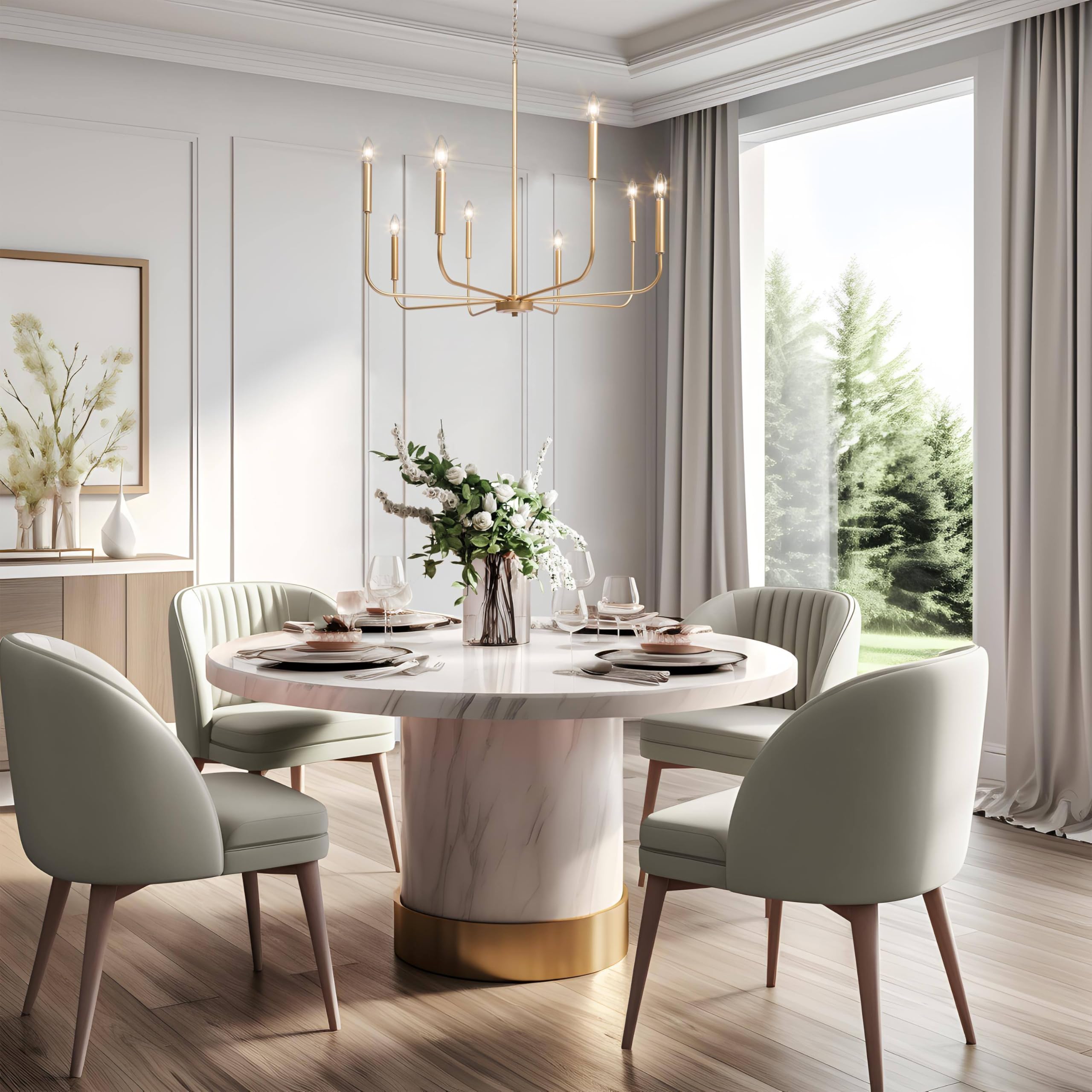 Laluz 8-Light Gold Chandelier, 31.5'' Large Farmhouse Dining Room Light Fixture Over Table, Modern Chandeliers Hanging Lights Fi