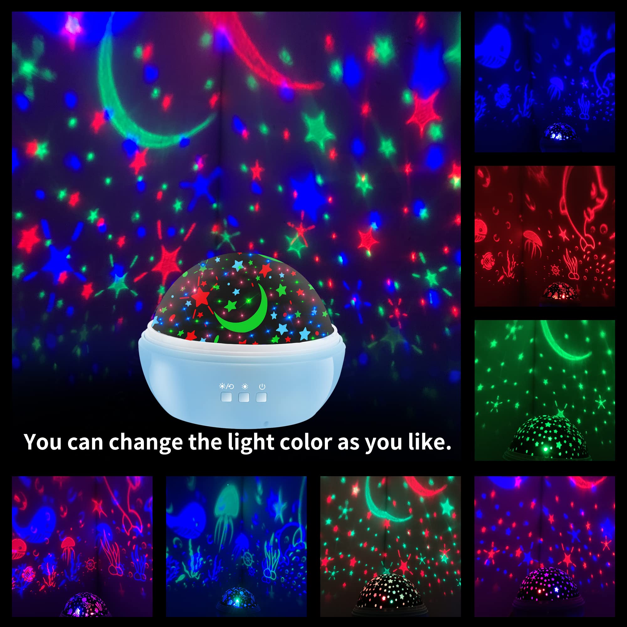 Kevap Night Light For Kids,360° Rotating Starry Night Light Projector For Babys,Ocean Wave Projector For Kids Toddlers, Easter Birthday Gifts For Children,Boys Girls Bedroom Decor (Black)