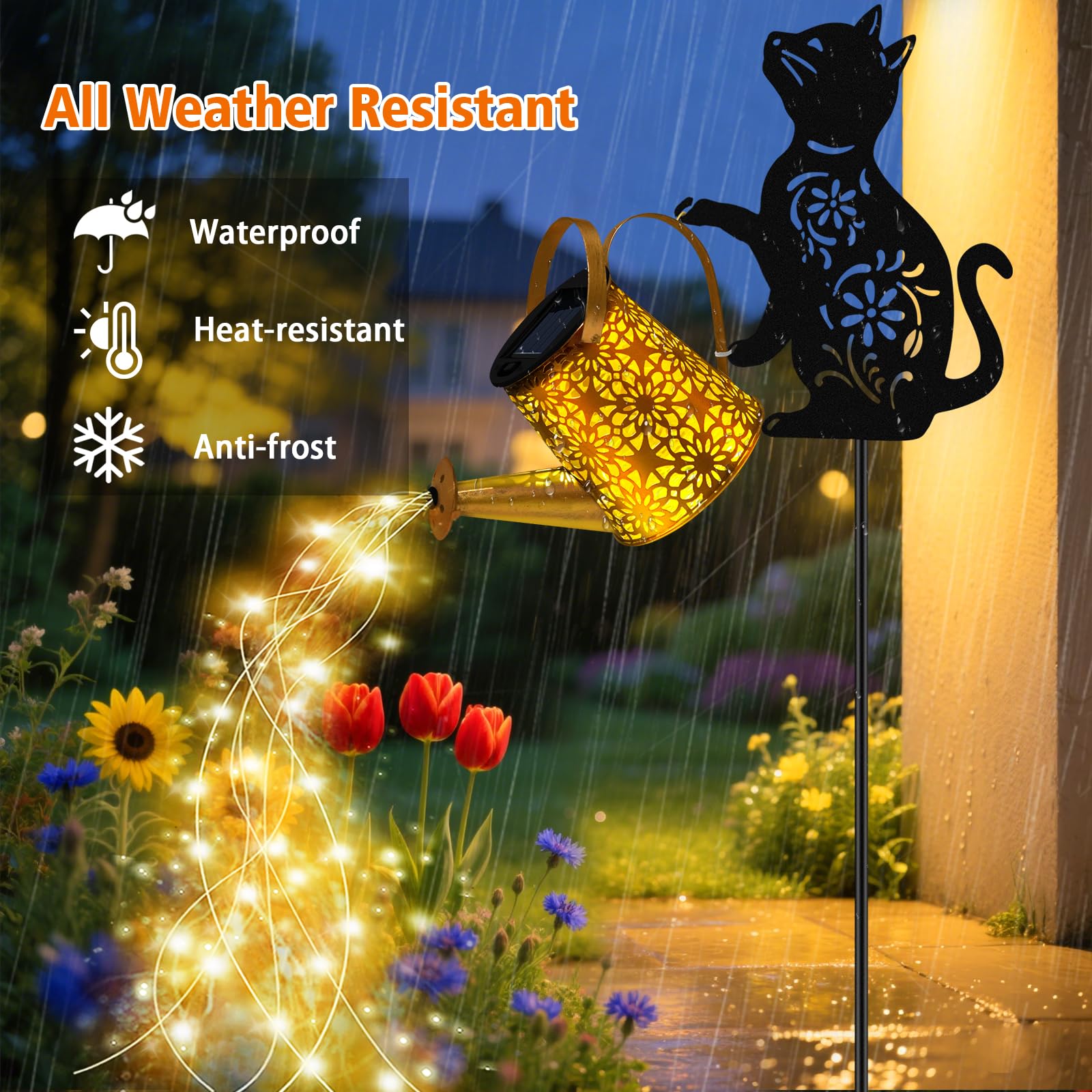 yulloyello Solar Watering Can Lights - Waterproof Cat Lantern for Garden Decor, Model XSH6546, Perfect Gift for Cat Lovers