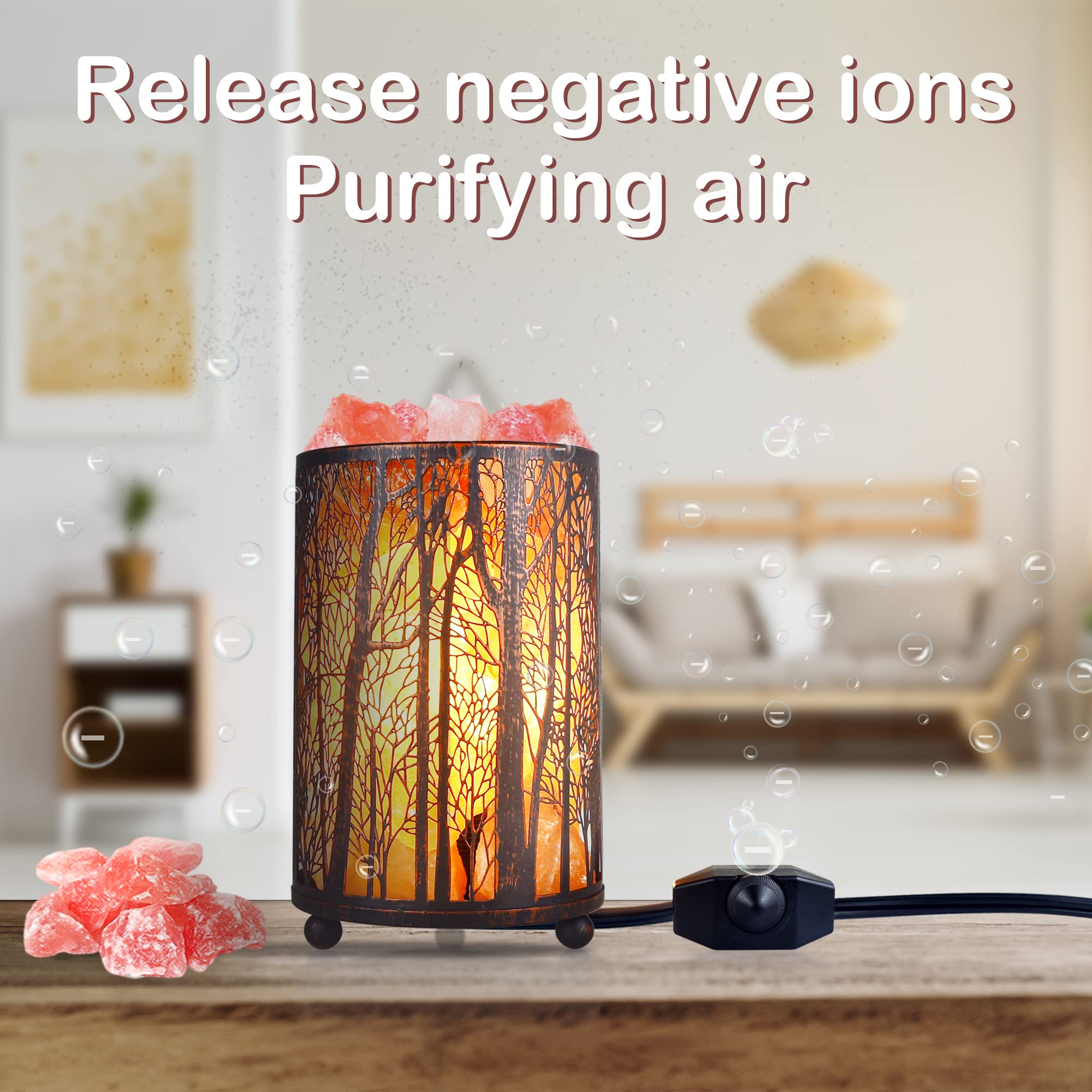 Himalayan Pink Salt Lamp, Natural Salt Rock Lamp With Retro Forest Basket And Dimmer Switch, Romantic Night Light Plug In, Decor