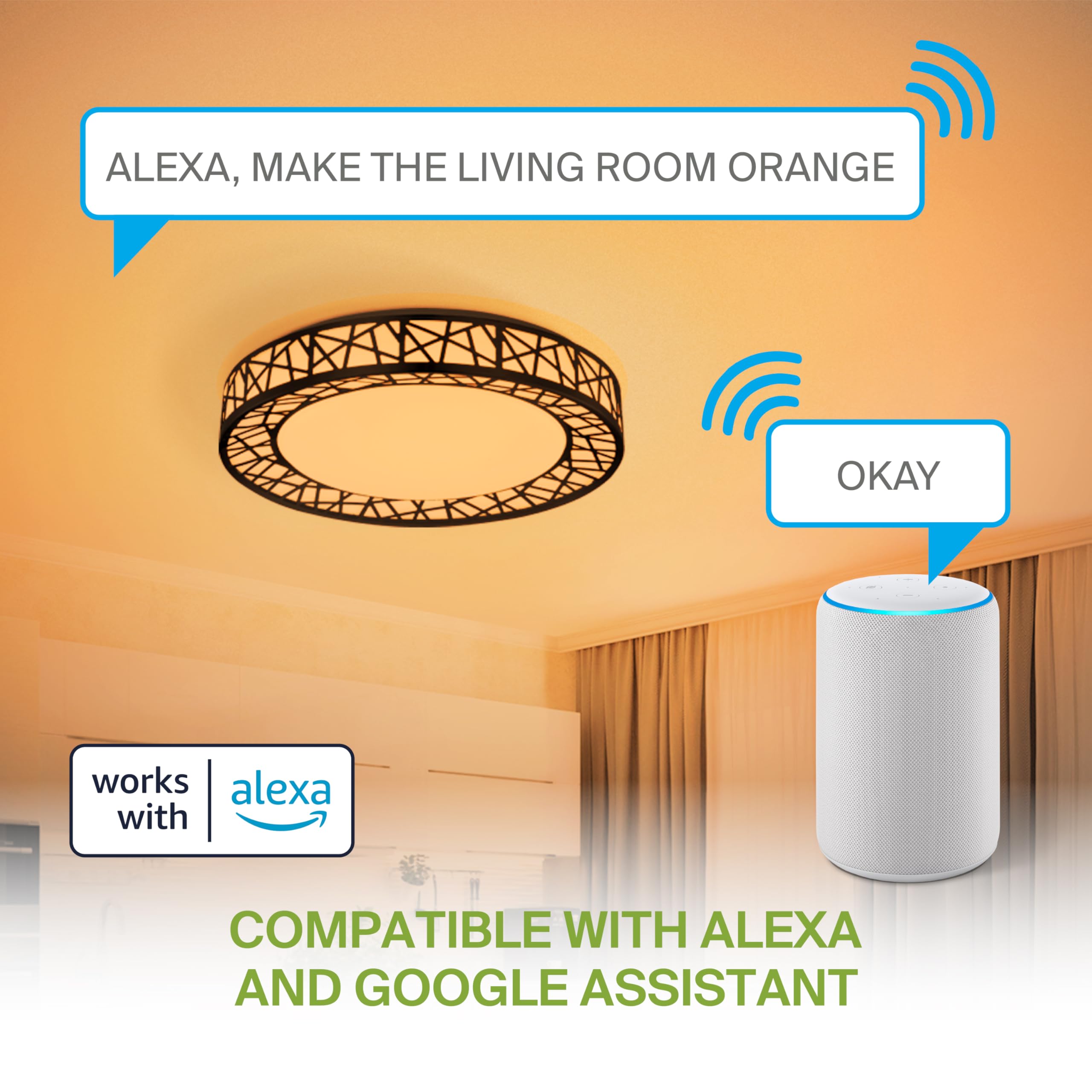 ASD 12 Inch Smart RGBW Flush Mount Ceiling Light, Dimmable, WiFi App Control, Matte Black, 20W, 4 Pack, Model A-LFM12D20SR