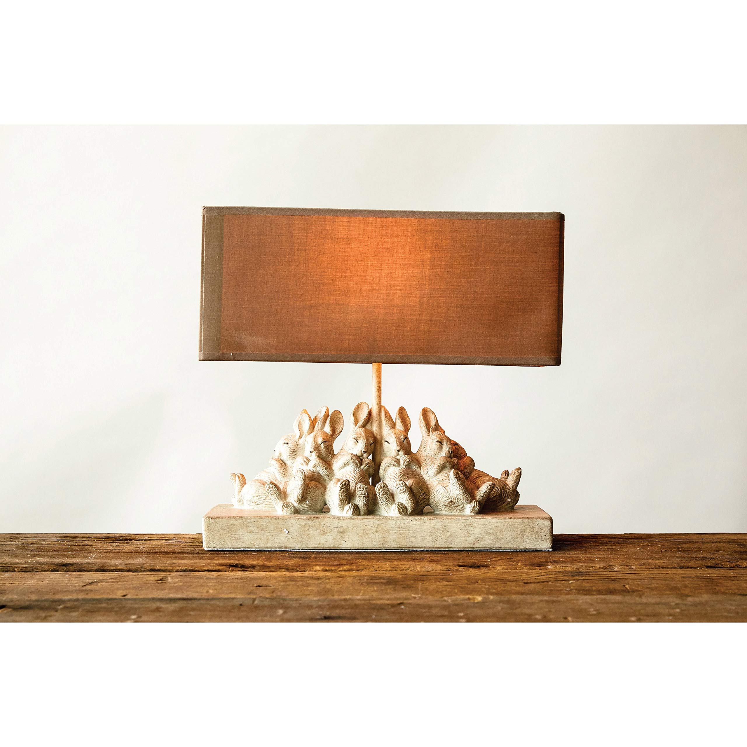 Creative Co-Op Whitewashed Rabbit Table Lamp, 14" L x 5.5" W x 13" H, Resin with Sand Colored Linen Shade