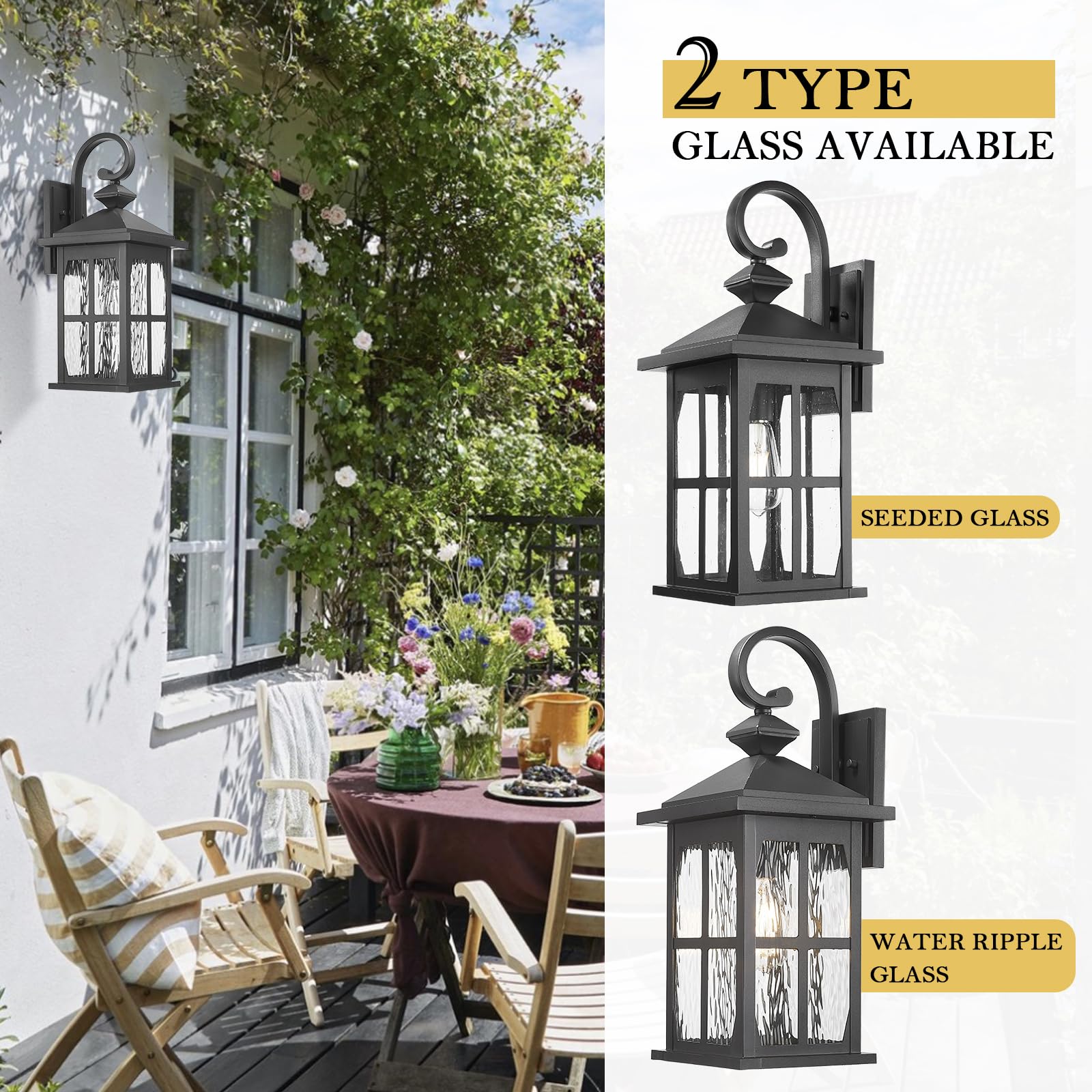 Darkaway Large Outdoor Light Fixtures Wall Mount  21Inch Outside Wall Lights Exterior Lighting Fixture With Water Ripple Glass Outdoor Wall Sconce For House Porch Hallway Garage Front Door