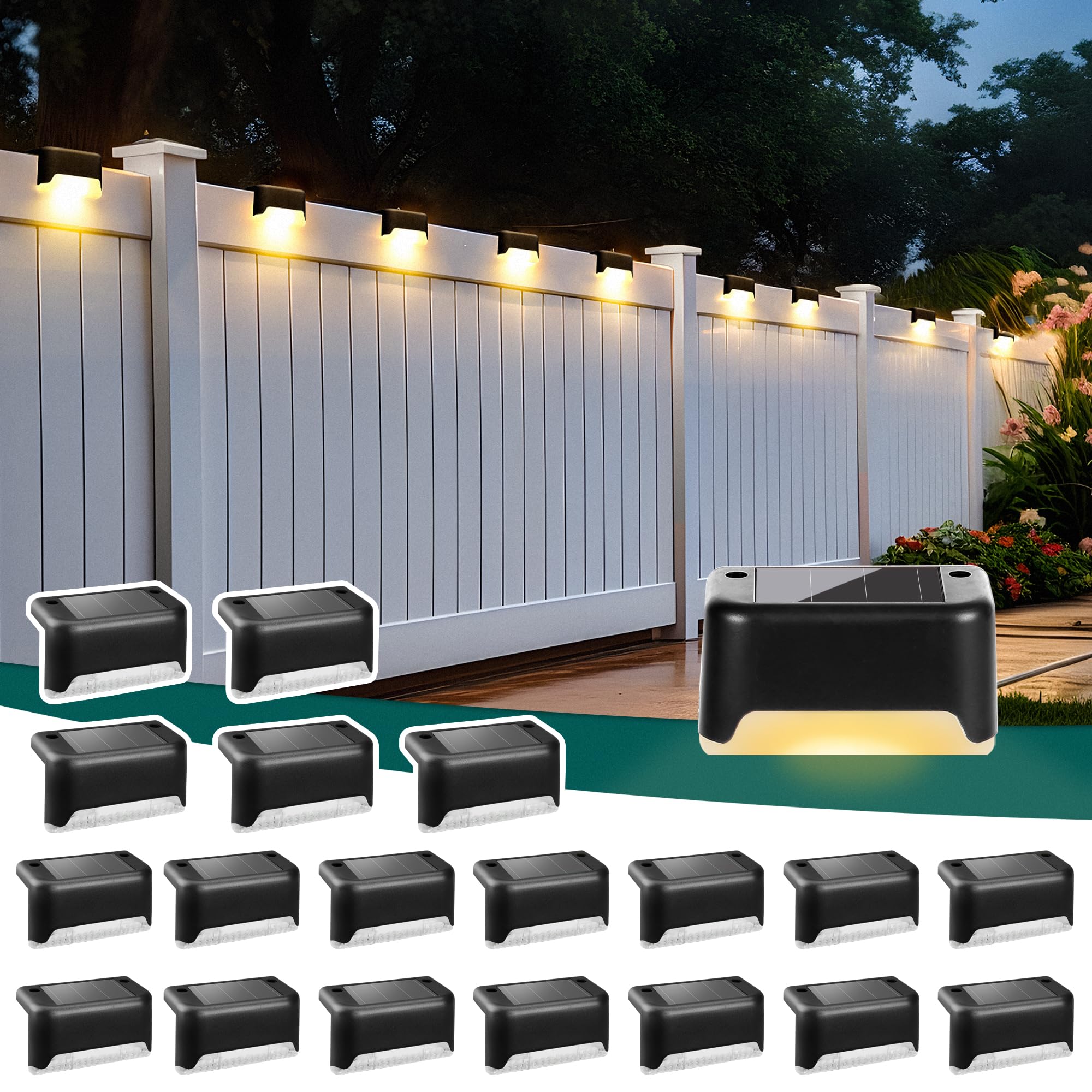 SOLPEX Solar Deck Lights Outdoor 20 Pack, Solar Step Lights Waterproof Led Solar Lights for Outdoor Stairs, Step, Fence, Yard, P