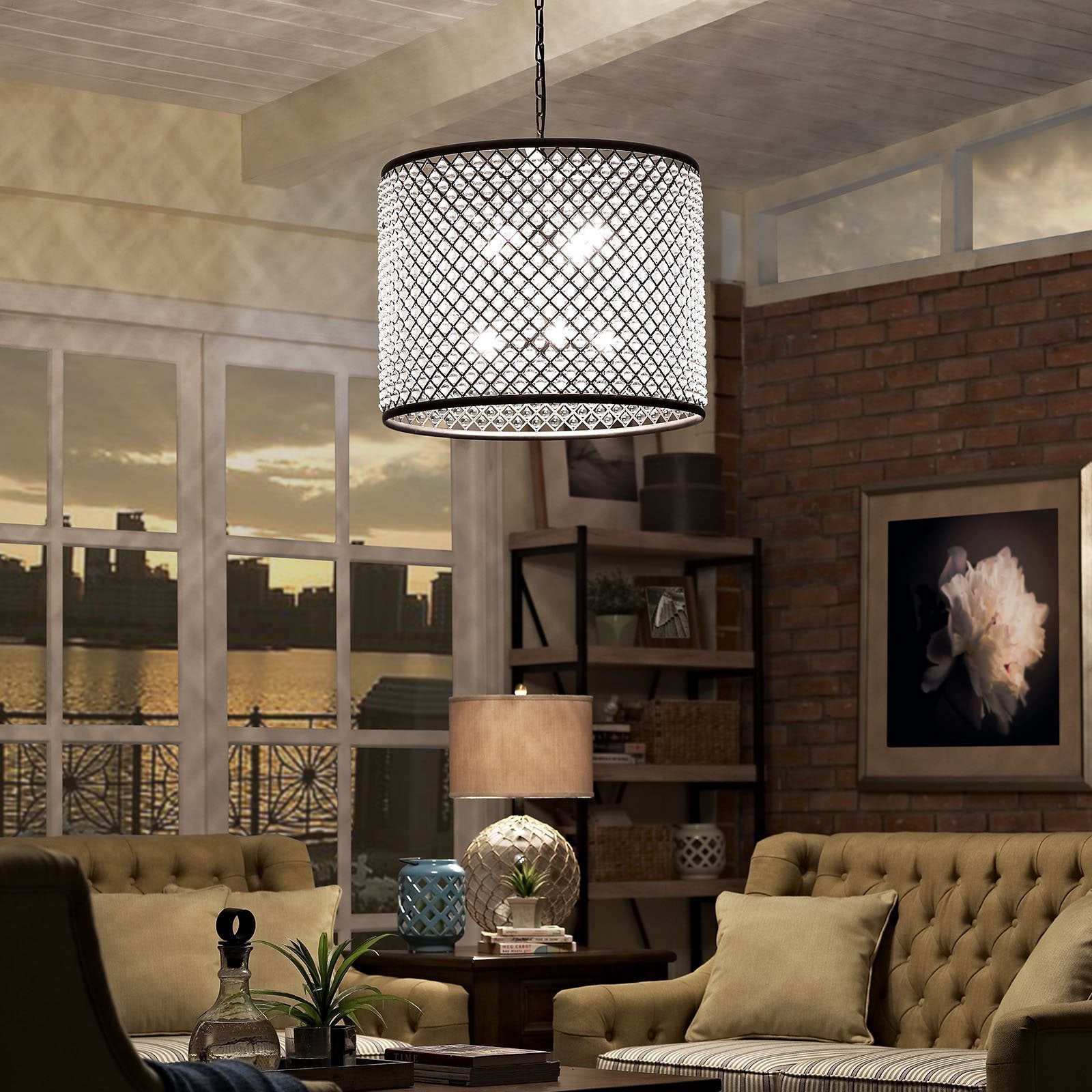 Modway Prosperity Contemporary Modern Glass and Metal 27 Ceiling Light Pendant Chandelier in Brown