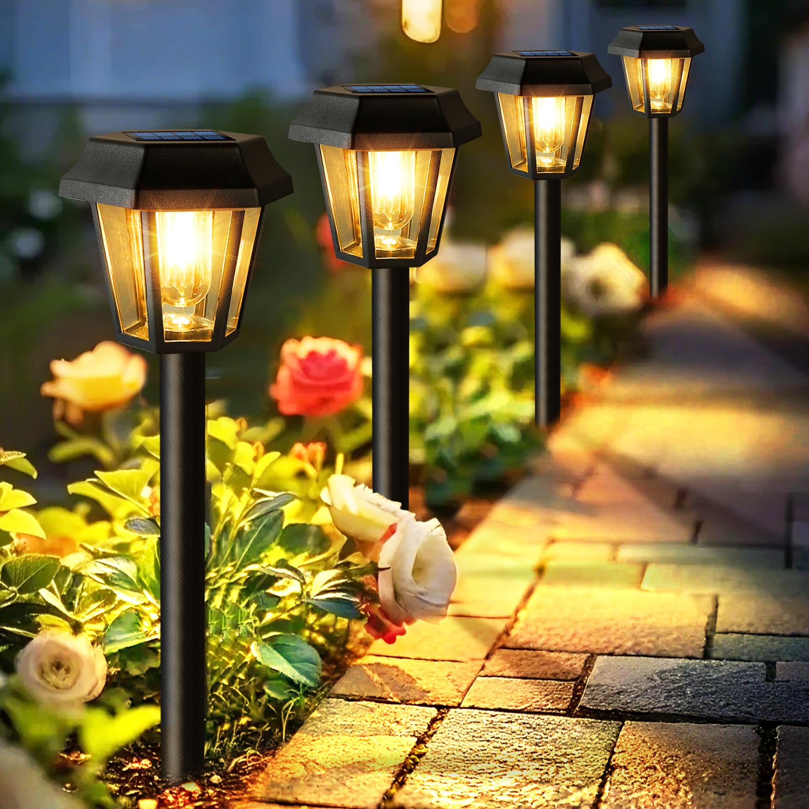 Solar Pathway Lights Outdoor 12 Pack Solar Lights Outdoor Waterproof With 3000K Tungsten Filament Bulb  Decor Driveway Lighting For Yard Garden Landscape Walkway Path Lawn FatherS Day (Warm White)
