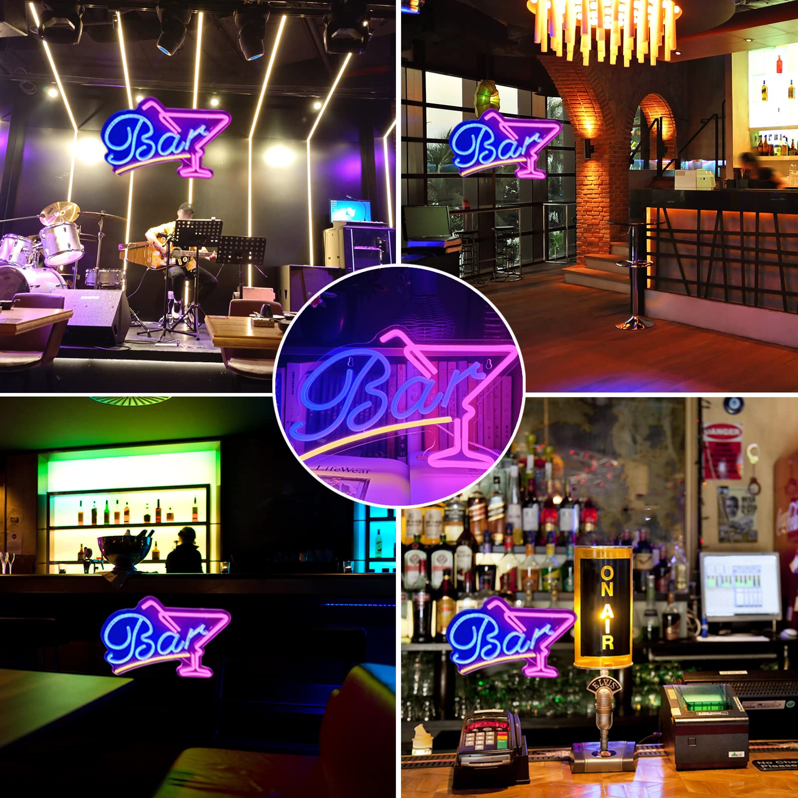 Pedaiah Bar Neon Sign - Acrylic LED Sign with Hanging Chain, USB Powered, 14.96x9.06 inches, Warm White Blue and Red