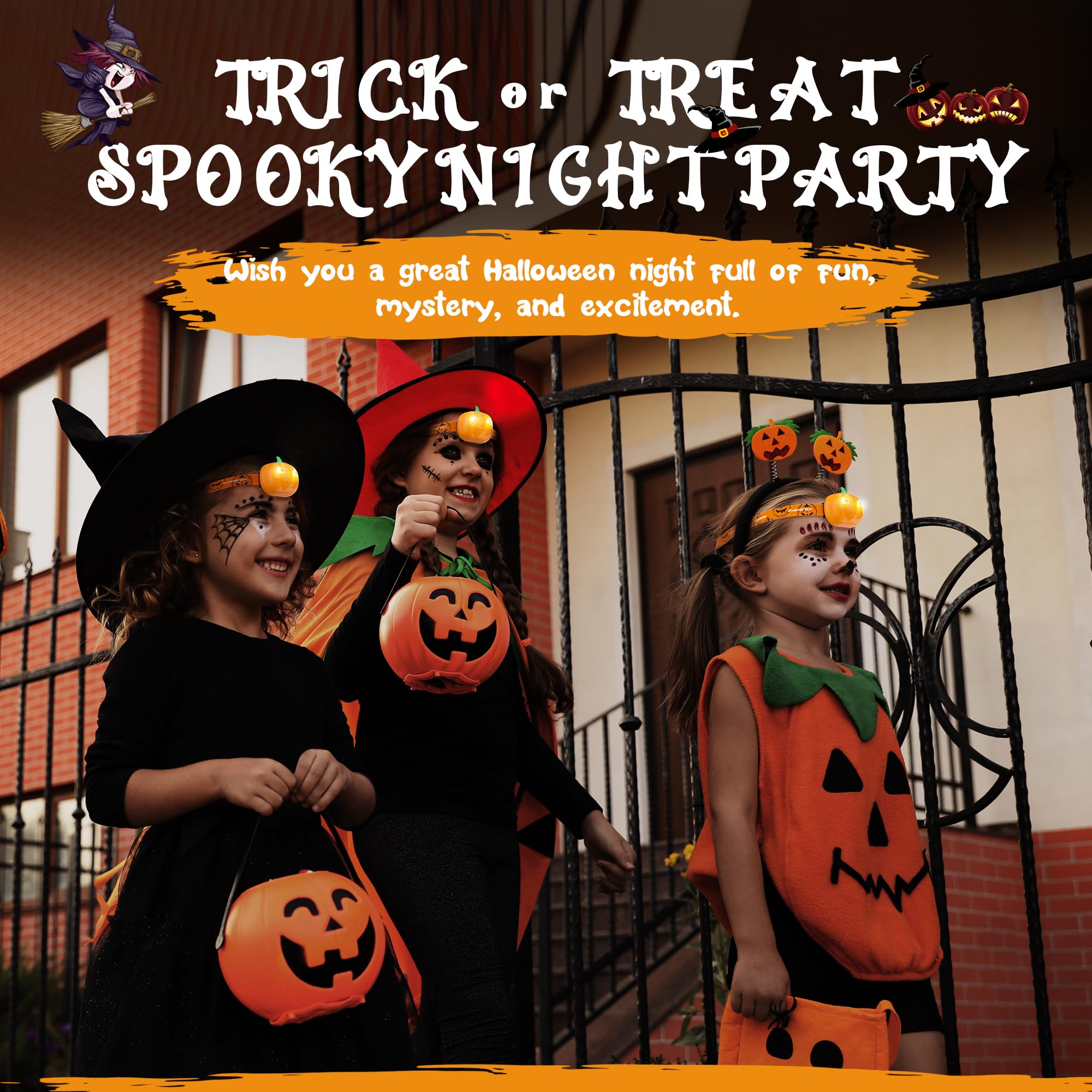Everbrite Halloween Pumpkin Headlamp 5 Pack  2 Modes Led Head Lamp Adjustable Headband  Pumpkin Lights Party Favors  Orange Spot & Strobe Lights Halloween Gifts