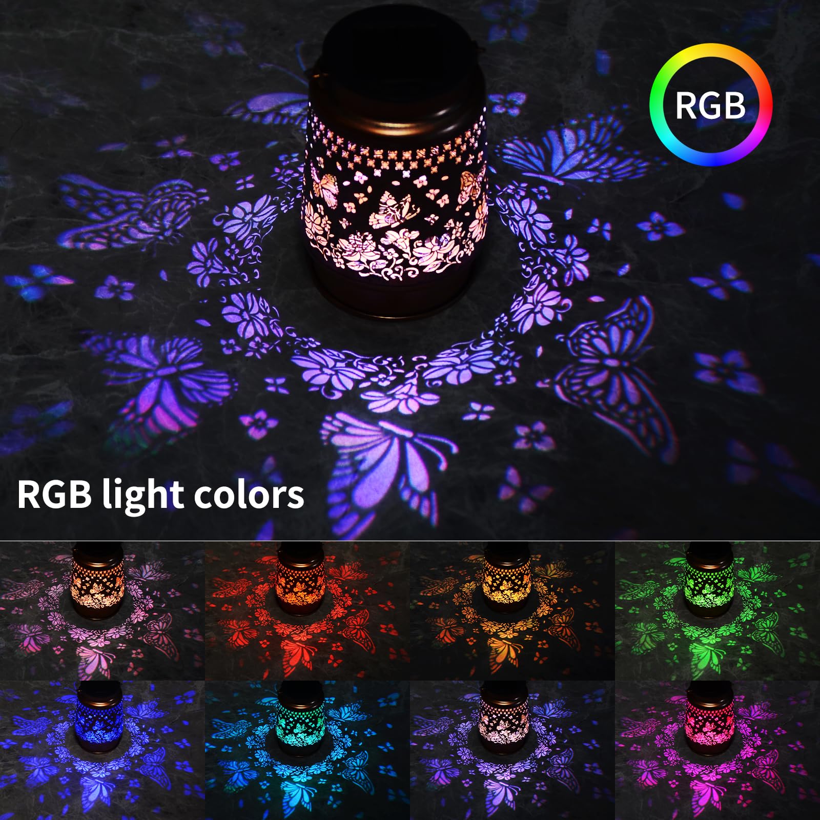 Kyoryuger Solar Lantern Outdoor Butterfly Garden Decor Rgb Solar Lights Gifts For Women Mom Grandma Retro Metal Decorative Led Hanging Lanterns Decoration Outside For Yard Patio Garden Backyard