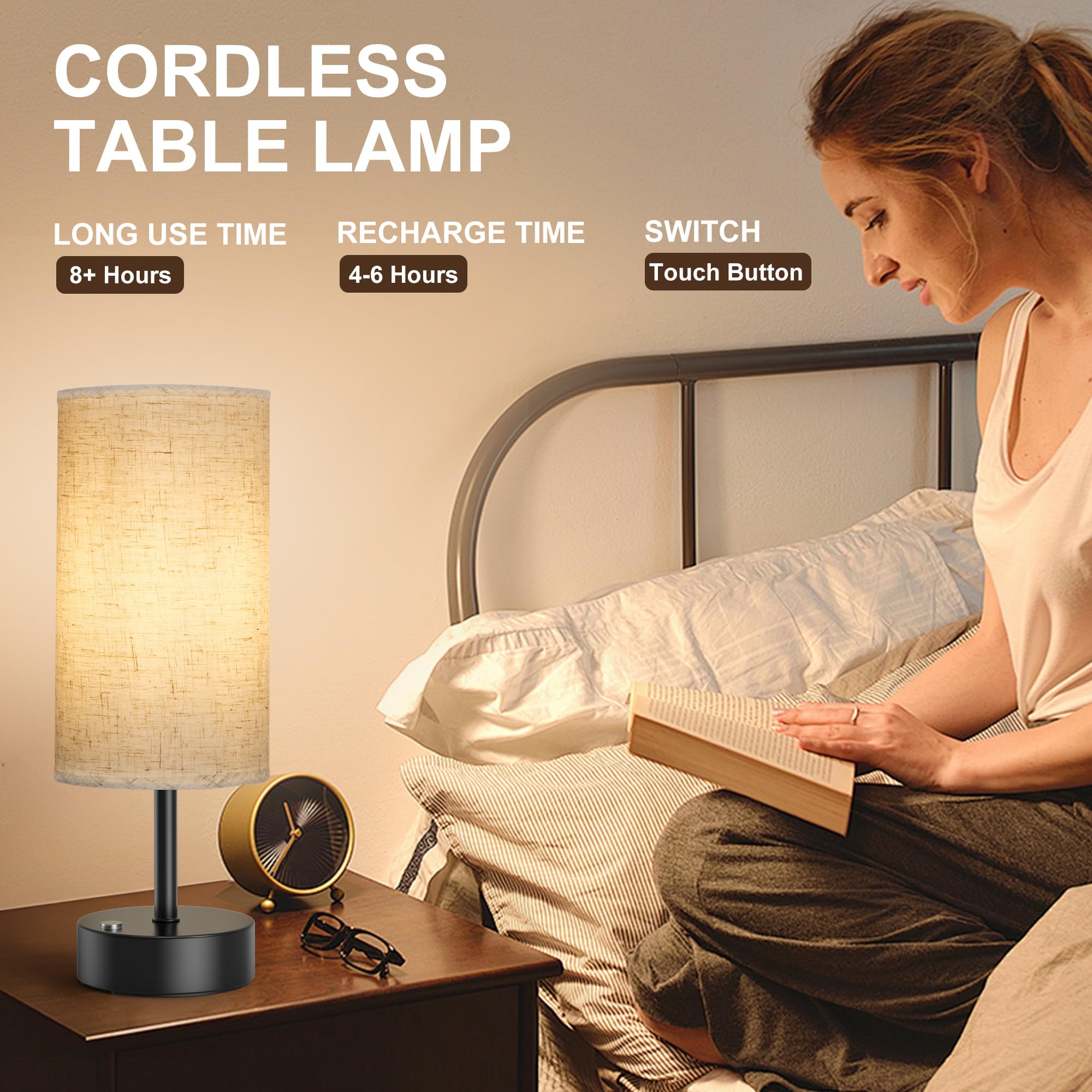 Rottogoon 3-Color Temperature Bedside Lamp Nightstand Lamp With Usb Port And Ac Outlet, Table Lamp For Bedroom With Led Bulb Sma