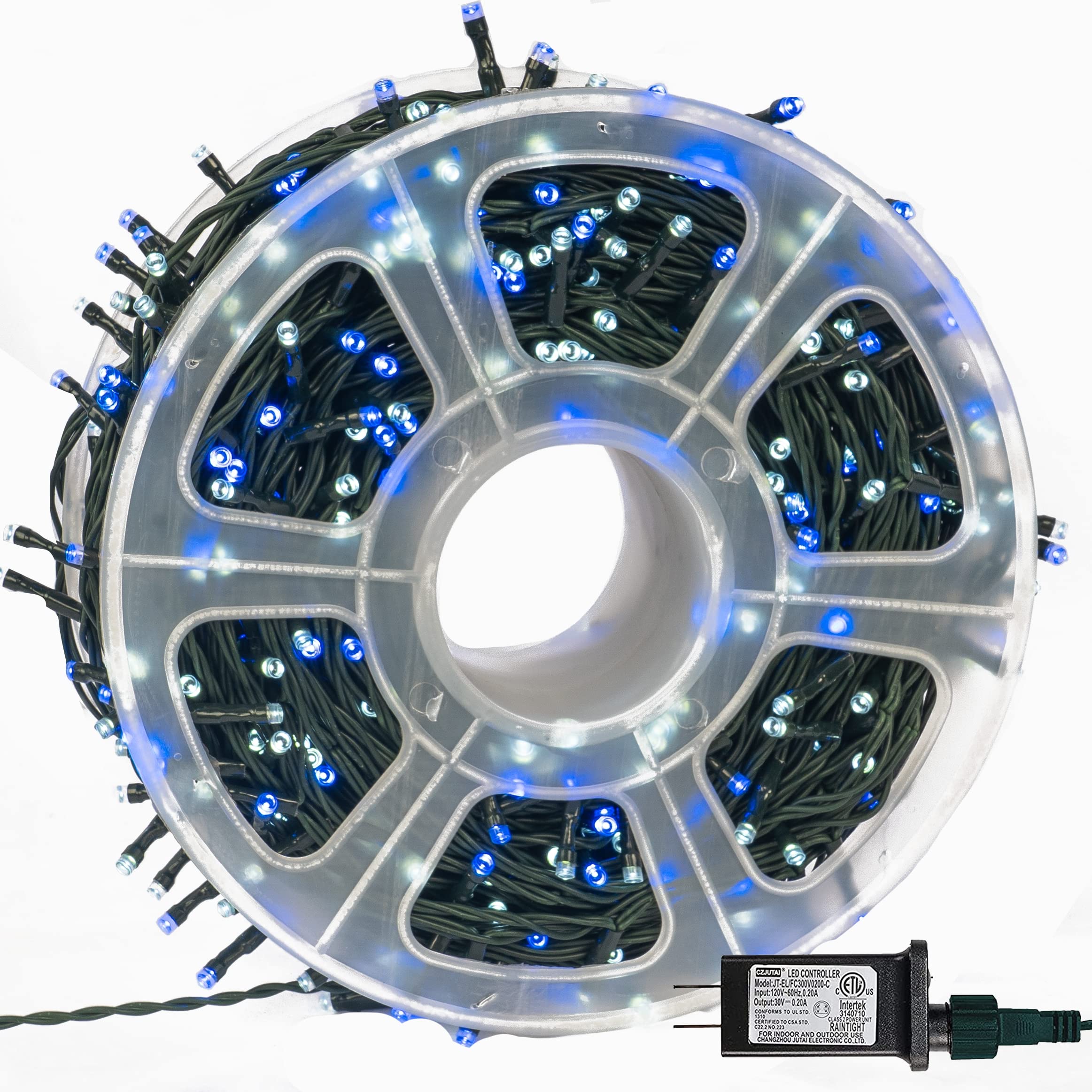 FUNPENY LED String Lights, 164FT, 500 Lights, 8 Modes, Waterproof, Green Wire, Blue & White for Indoor Outdoor Holiday Decor
