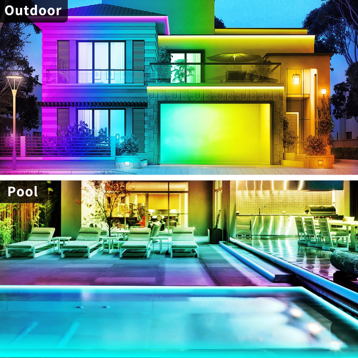 vimeepro LED Strip Lights, 66ft Waterproof RGB Lights with Remote & App Control, Model vimeepro-ledFS5M01