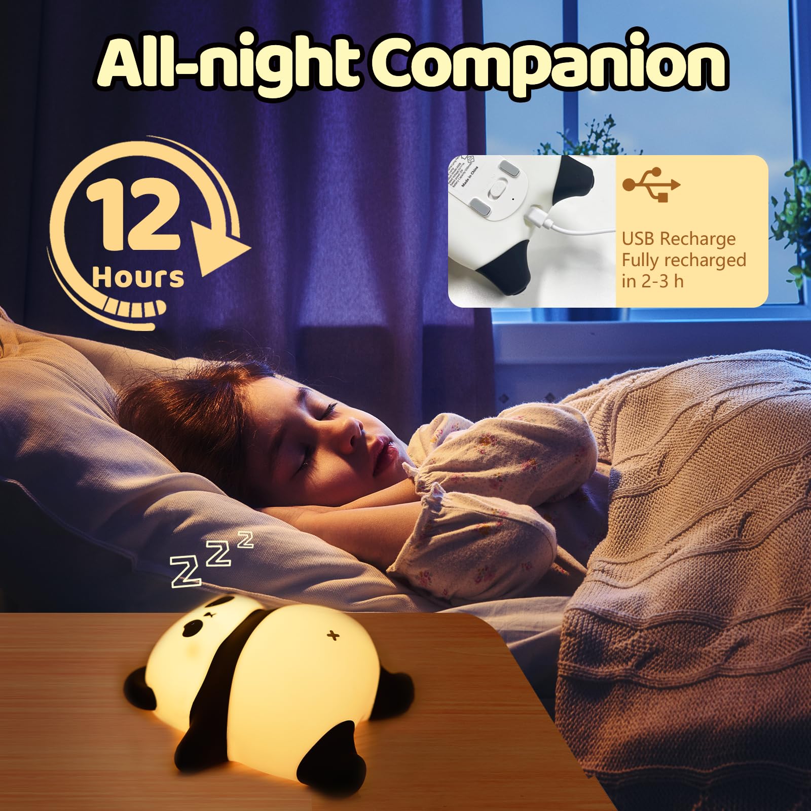 Rechargeable Cute Panda Night Light For Kids Room With Timer, Food Grade Silicone Touch Night Light For Baby Nursery, Dimmable Cute Lamp For Bedrooms, Breastfeeding, Squishy Panda Night Light For Kids