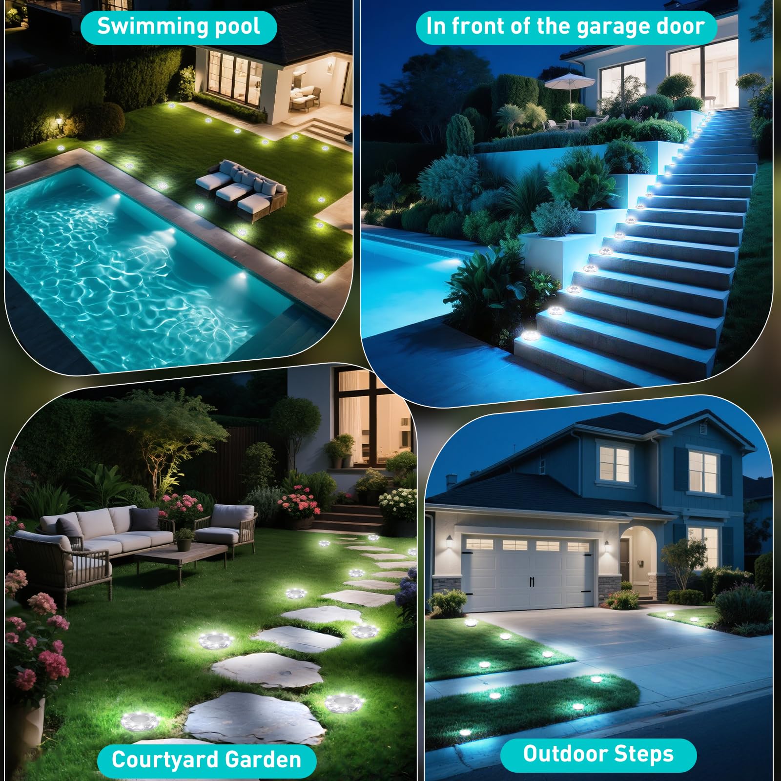 Fortulux Solar Ground Lights Solar Disc Light Outdoor Waterproof Landscape Lighting Garden Lights For Pathway  Yard  Deck  Lawn  Patio  Swimming Pool  Walkway(Cool  16Pack)