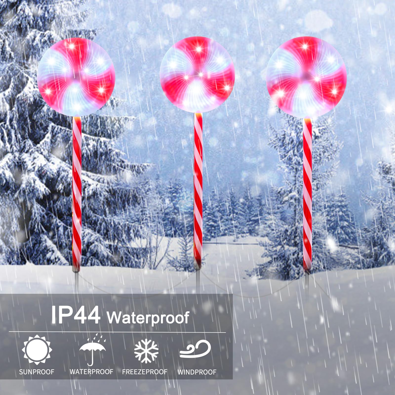 Rotatable Lollipop Christmas Pathway Lights Outdoor - 3 Pack 29 Inches 324 Led Lighted Candy Cane Decorations, Waterproof Christ