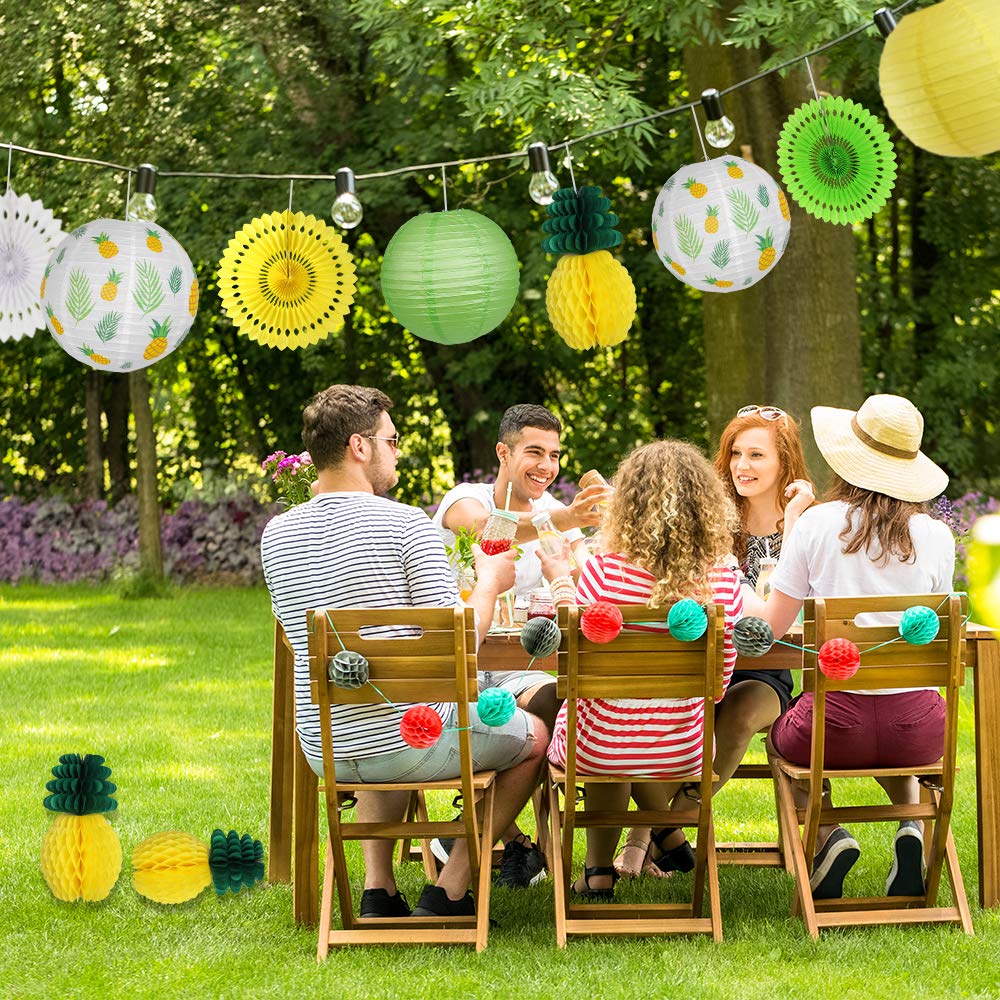 Zilue Pineapple Party Decorations Hanging Paper Lanterns Pineapple Honeycomb Tissue Paper Fans For Hawaiian Tropical Birthday Lu