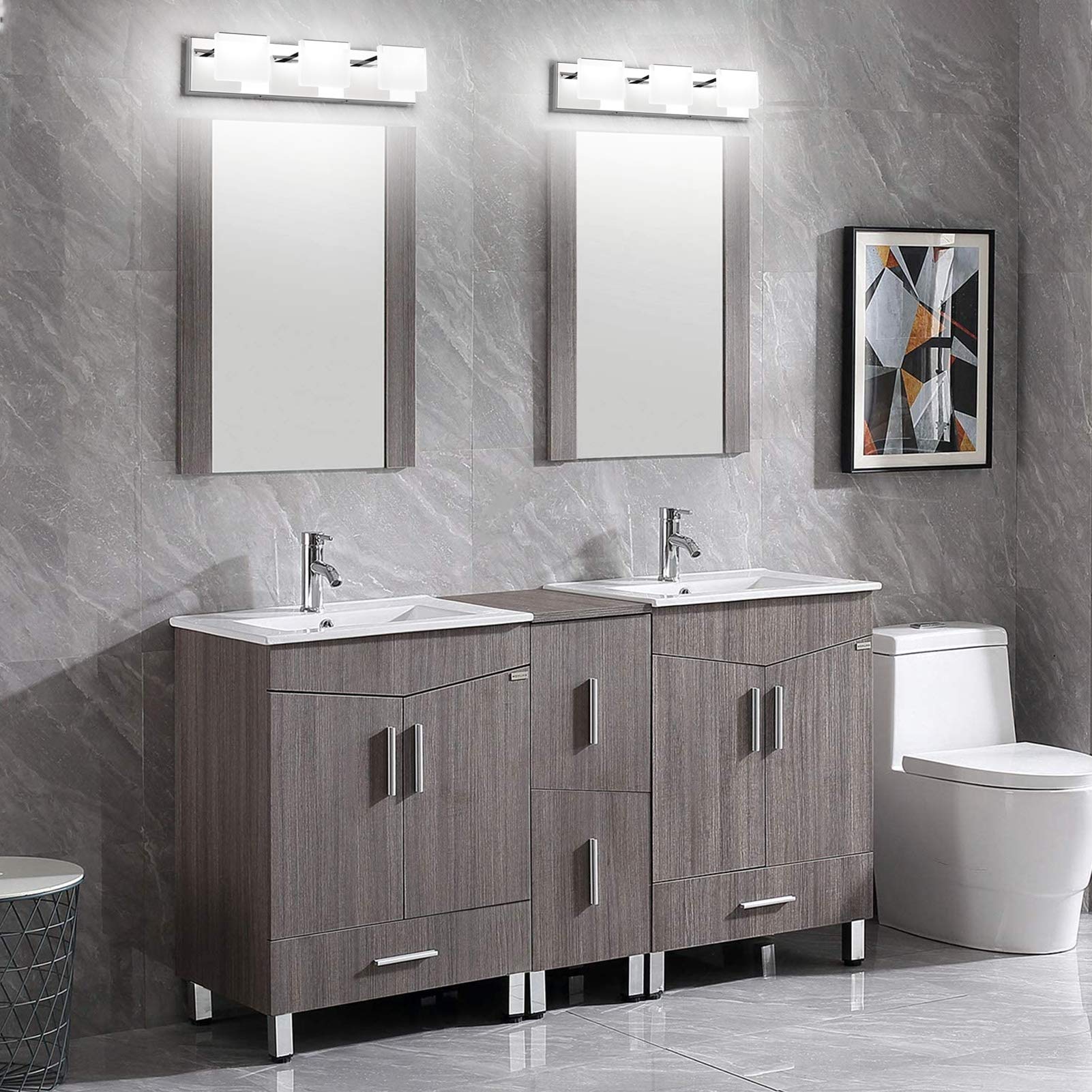 Ralbay Led Vanity Light - 3-Light Bathroom Wall Light, Acrylic & Stainless Steel, Chrome Finish, Model 8281-3T