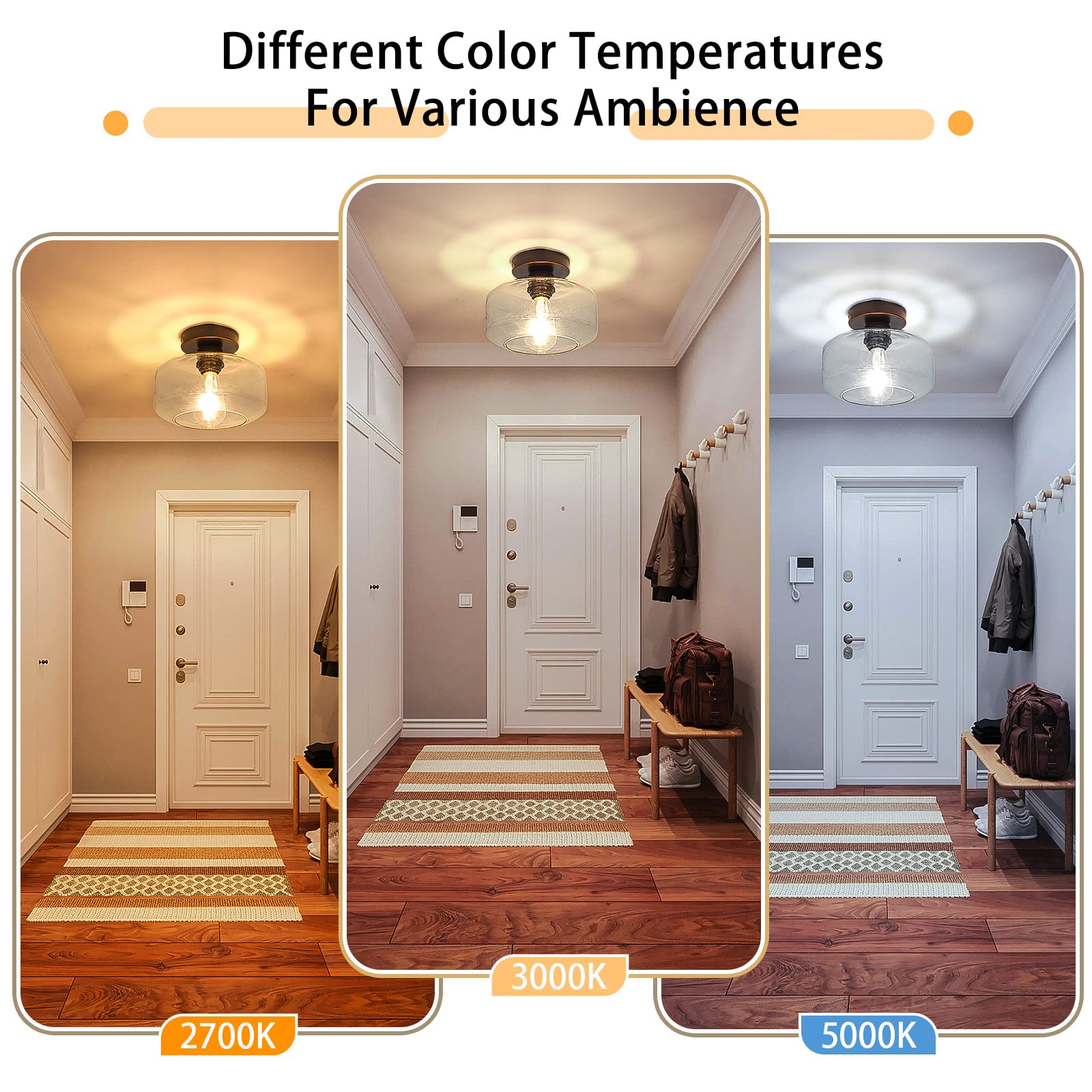 Maxvolador Industrial Semi Flush Mount Ceiling Light, Clear Glass Pendant Lamp Shade, Oil Rubbed Bronze Farmhouse Lighting, Hang