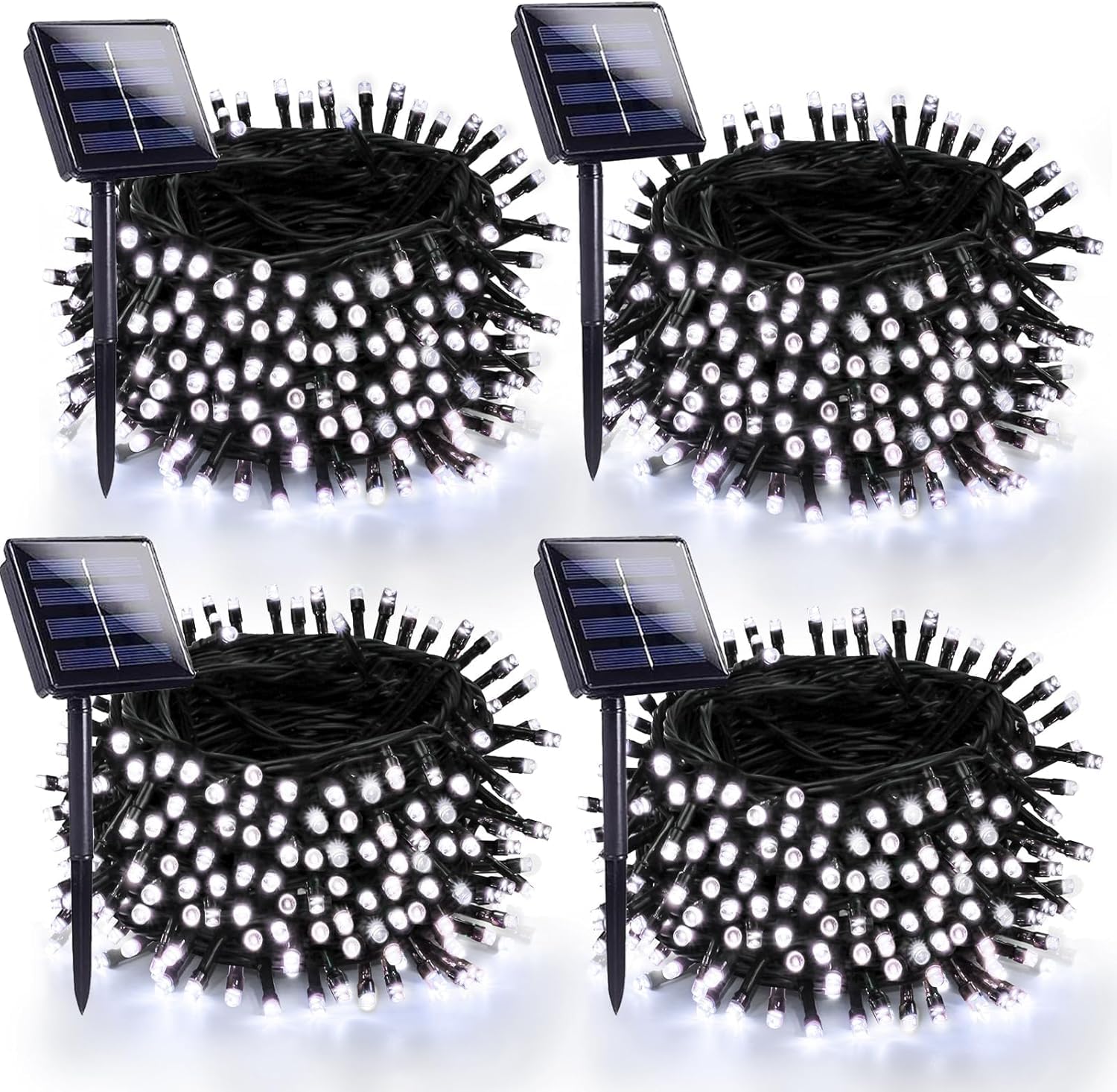 SANJICHA 180FT Solar Christmas Lights, 320 LED, 4 Pack, Waterproof, Green Wire, 8 Lighting Modes, Cool White