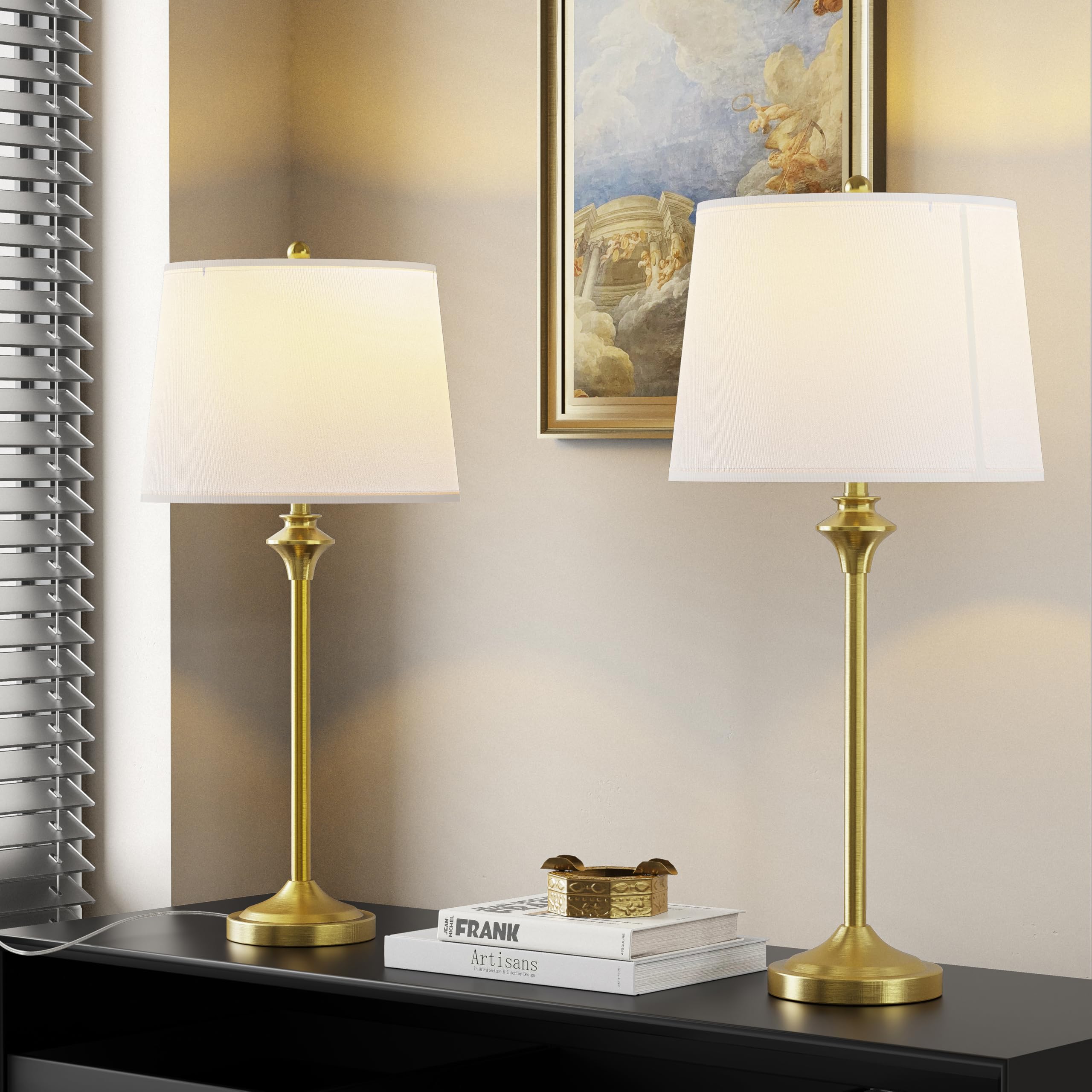 Maxax Brass Gold Table Lamps Set of 2 for Living Room  26 Modern Buffet Lamps Gold Bedside Nightstand Lamps Tall End Side Table Lamp with White Shade for Bedroom Office