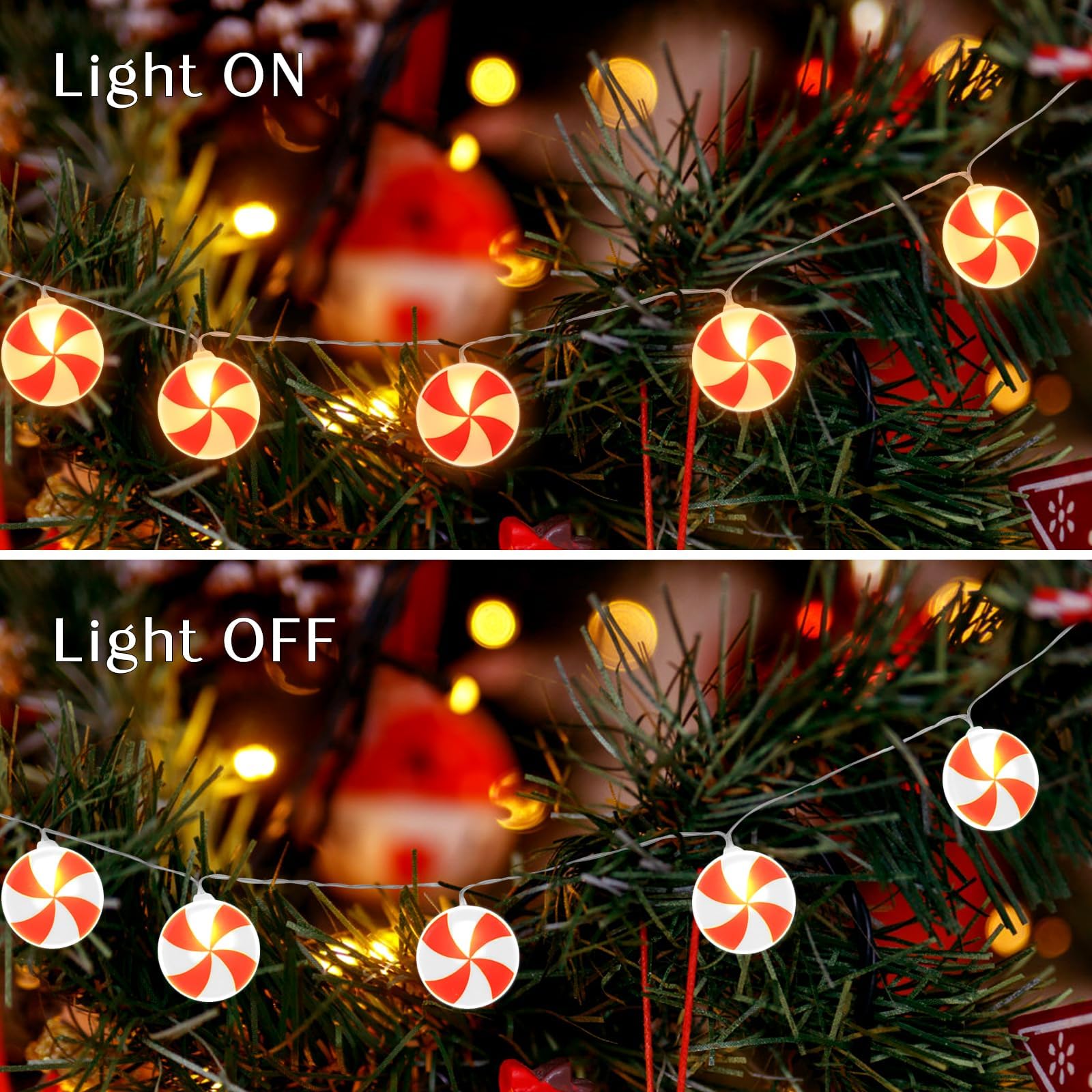 Brightown Christmas String Lights Battery Operated,10Ft Battery Powered With 20 Lollipop Lights,Christmas String Lights For Winter Festival Party Indoor Decor (Candy)