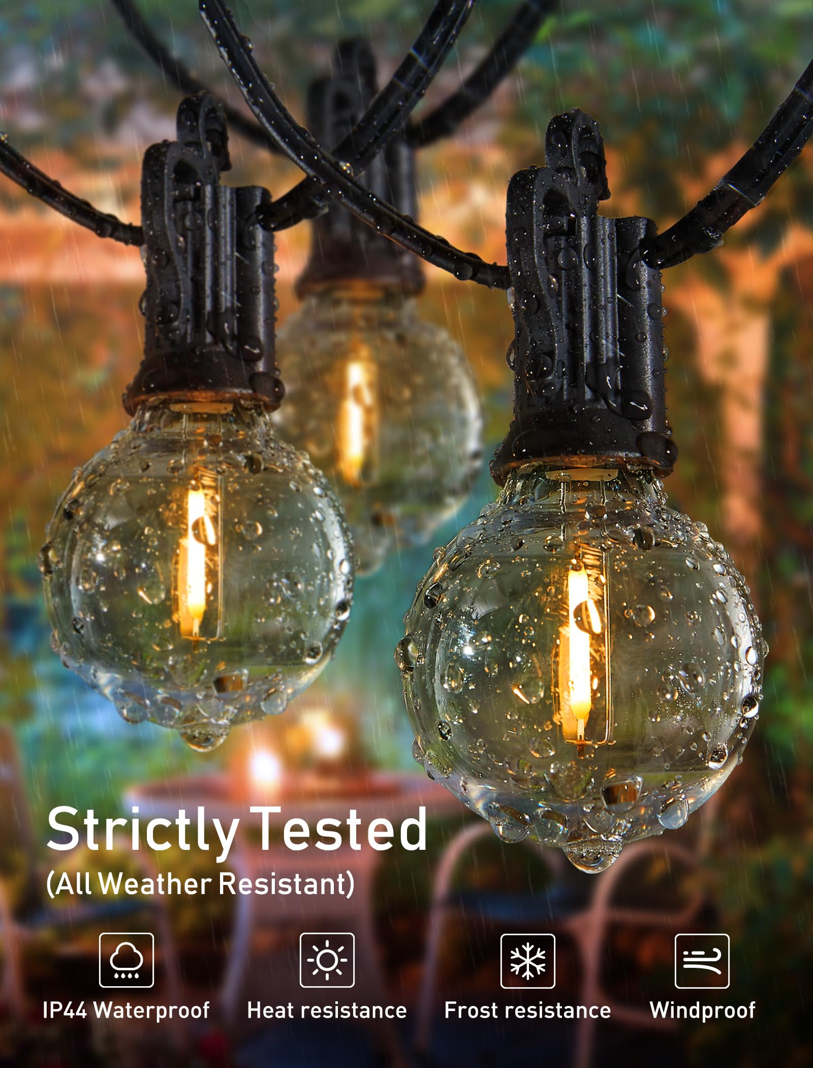 Brightown LED Outdoor String Lights 100FT, 104 Shatterproof Bulbs, Weatherproof, Black