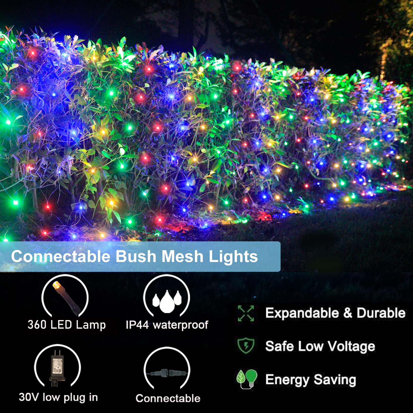 Oycbuzo 360Led Colorful Christmas Net Lights, 21Ft X 5Ft Connectable String Mesh Lights 8 Modes, Waterproof Christmas Lights Out