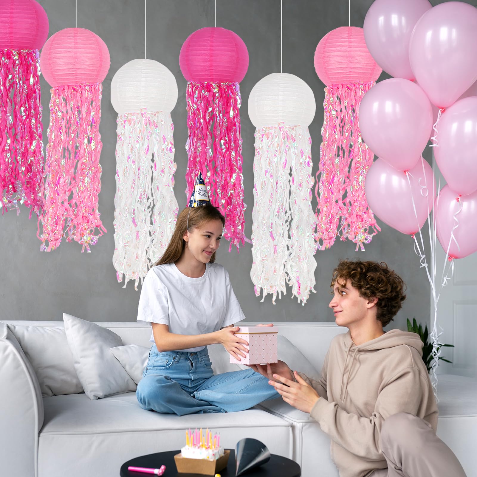 Hanging Jelly Fish Decoration, Pink Jellyfish Paper Lanterns - Jellyfish Decor For Mermaid Theme Party & Under The Sea Ocean Bir